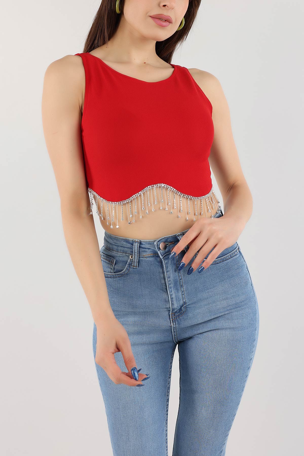 Kırmızı Zincir Püsküllü Ottoman Crop 170050