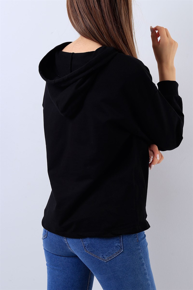 Kız Desenli Siyah Bayan Sweat 18335B