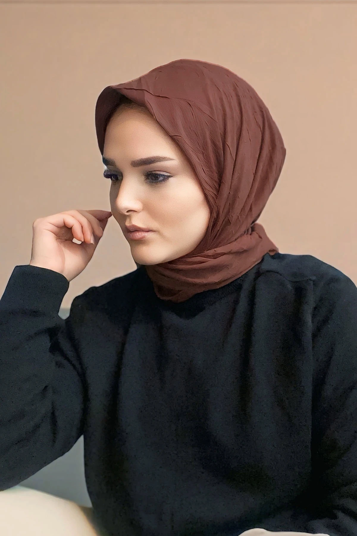 Kızıl Kahve 100x100 Bambu Kraş Düz Desen Eşarp 418943