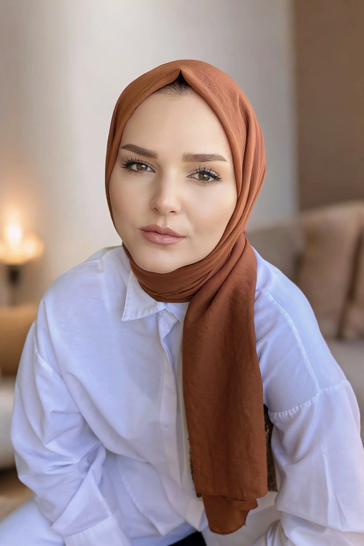 Kızıl Kahve 180x70 Pamuk Kraş Kırışmaz Şal 270785