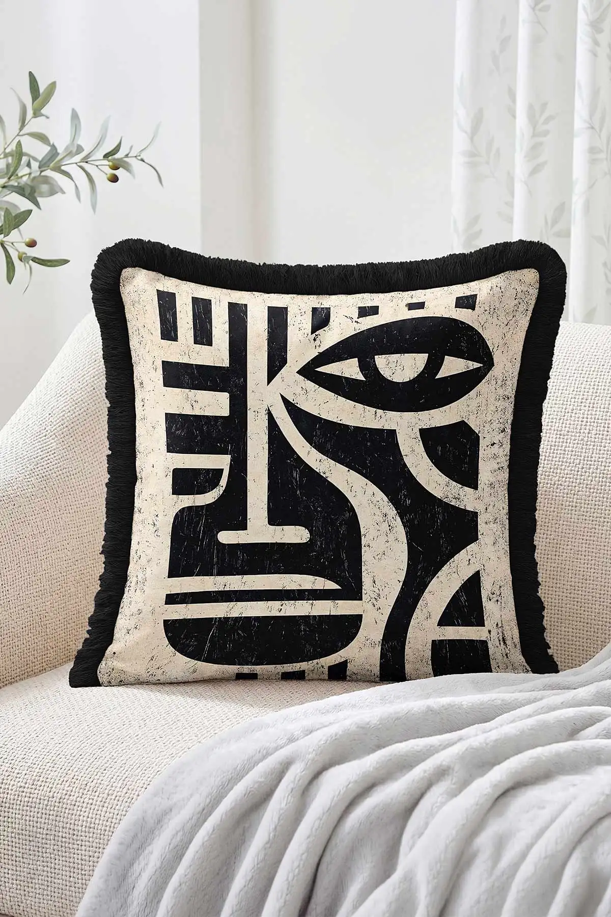 43x43 Cm Dijital Baskılı Fermuarlı Çift Taraflı Saçaklı Kırlent Kılıfı 483483