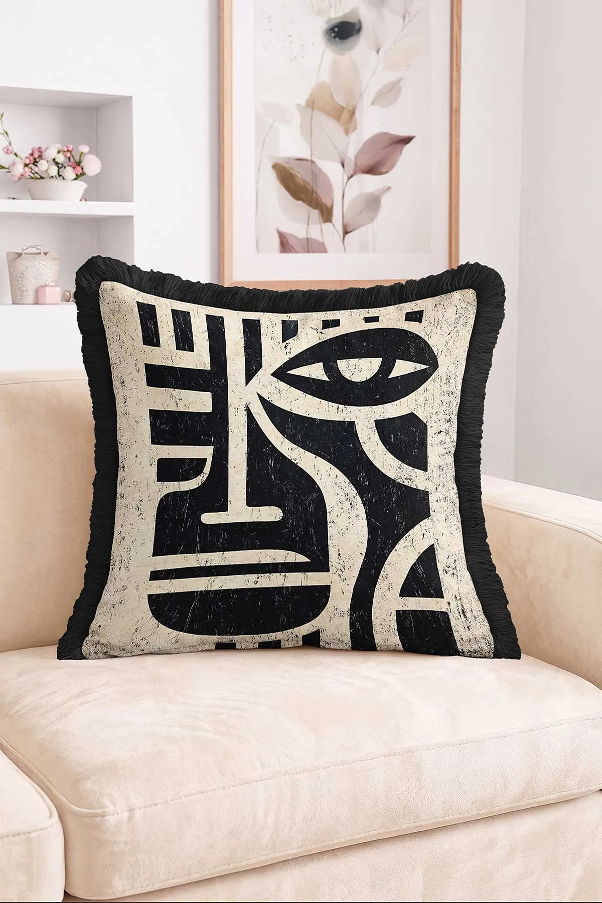 43x43 Cm Dijital Baskılı Fermuarlı Çift Taraflı Saçaklı Kırlent Kılıfı 483483