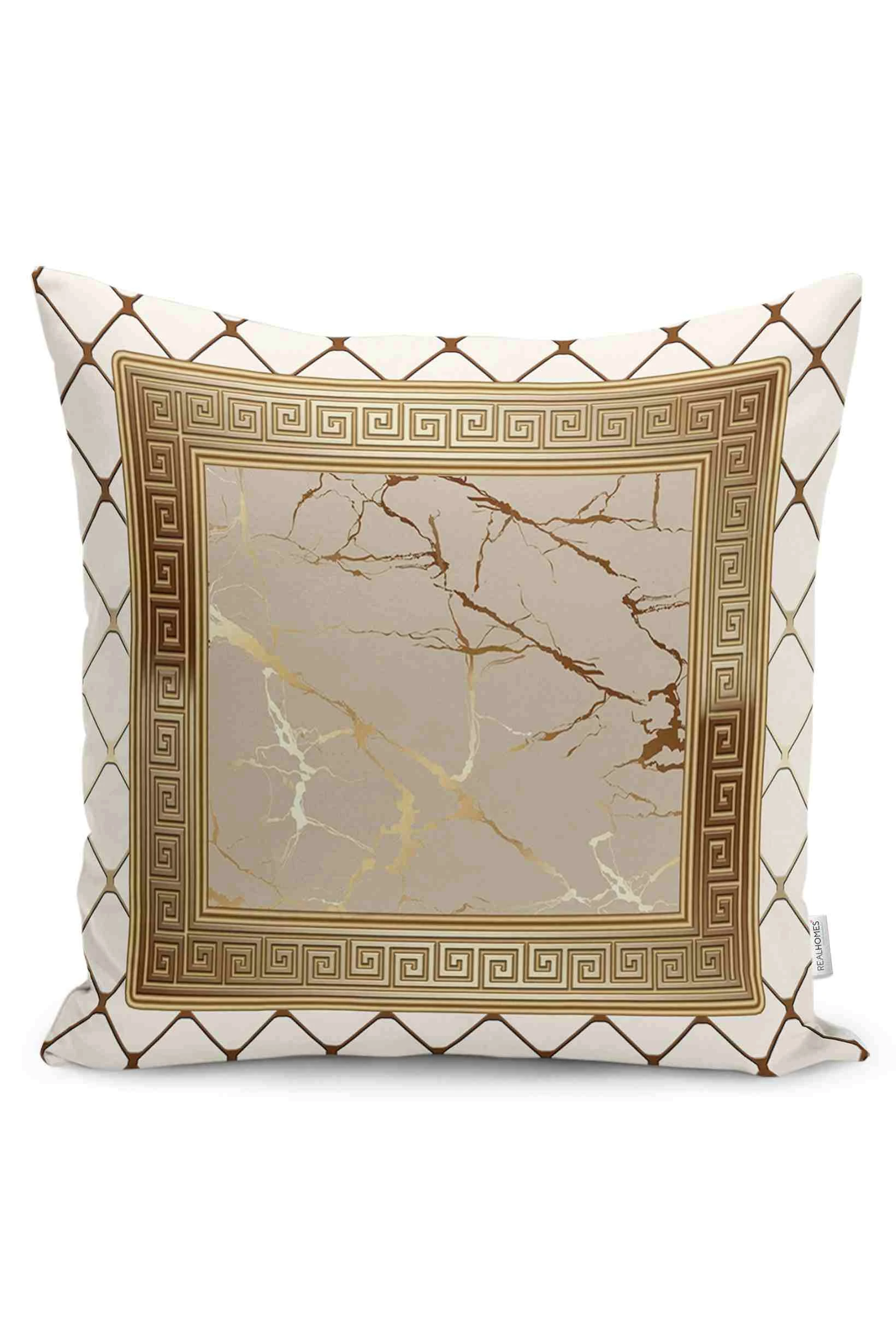 Altın 43x43 Dijital Baskılı Fermuarlı Modern Kırlent Kılıfı 252274