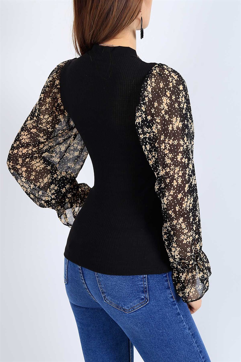 Kolları Şifon Siyah Bluz 27035B