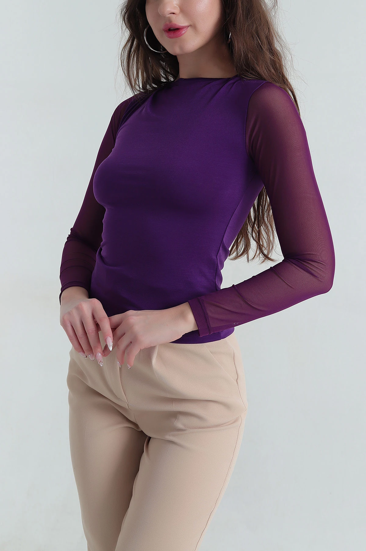 Kolları Tül Likralı Viskon Kadın Bluz 410088