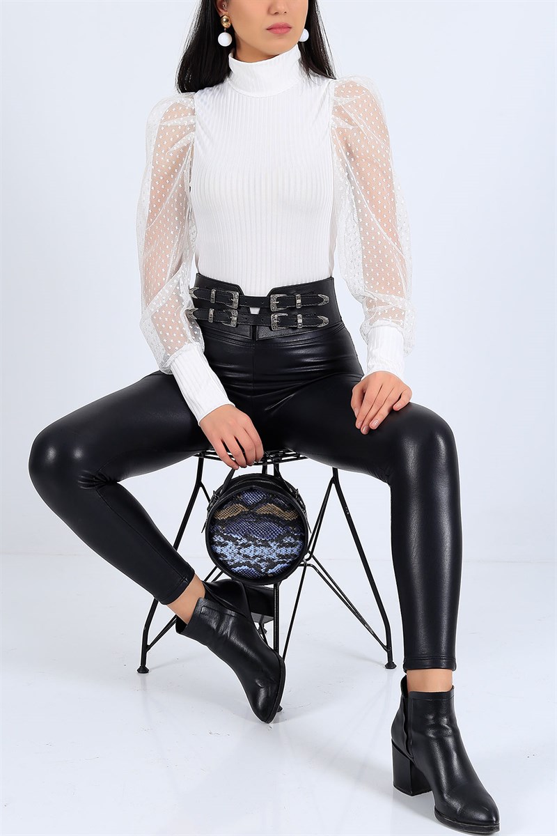 Kolları Tüllü Likralı Krem Bluz 26153B