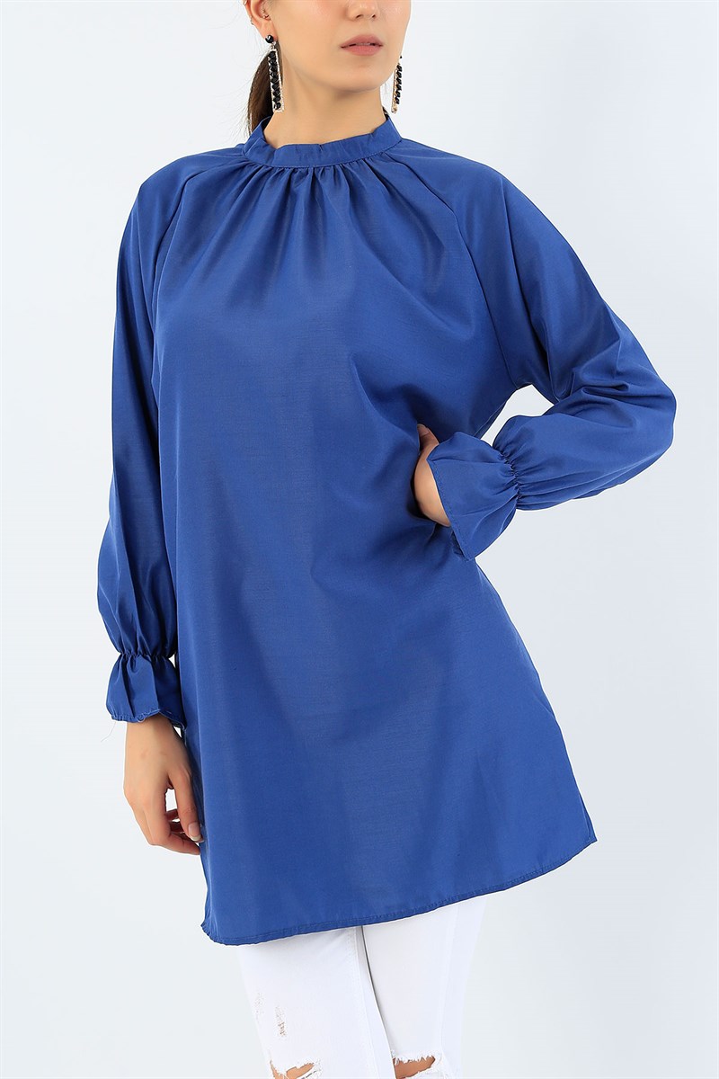 Kolu Büzgülü İndigo Tunik 36711