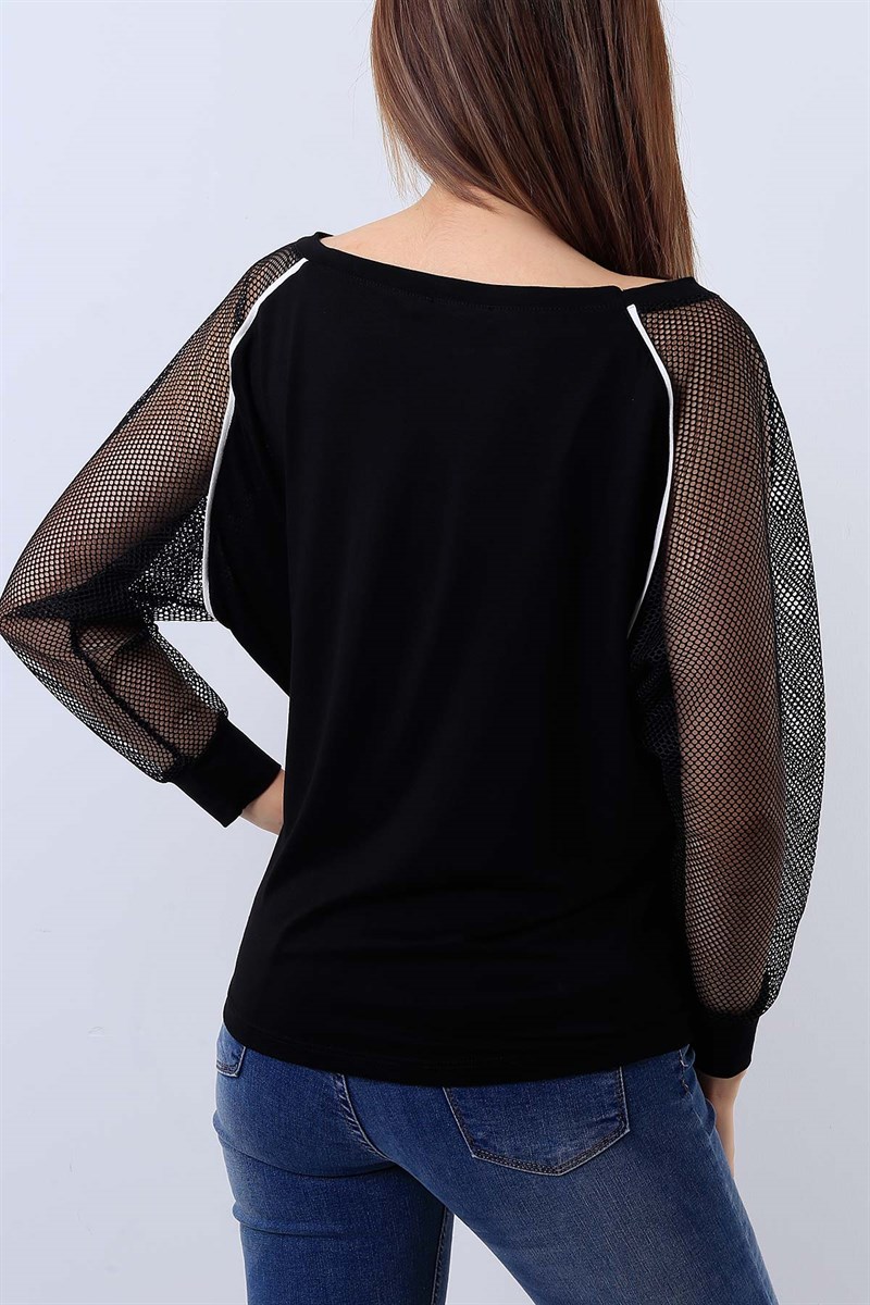 Kolu Fileli Siyah Bluz 17635B