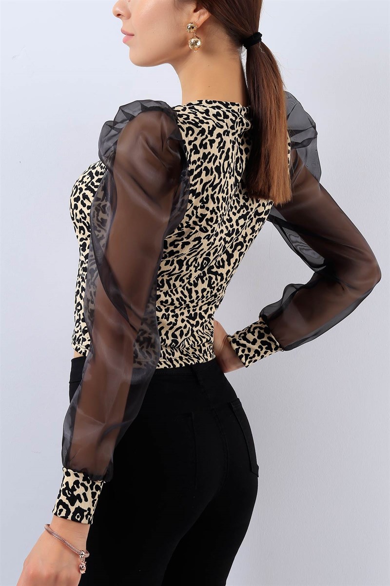 Kolu Şifon Leopar Desenli Bluz 17787B