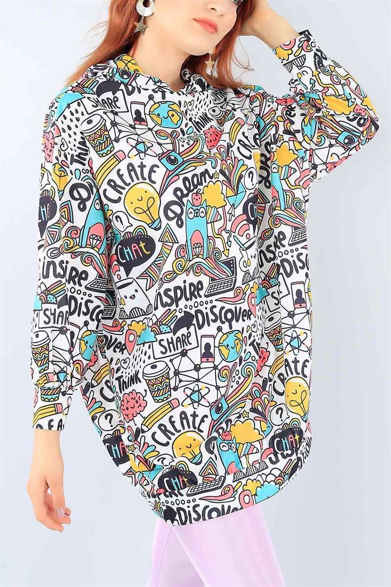 Komple Baskılı Kapüşonlu Tunik 38382