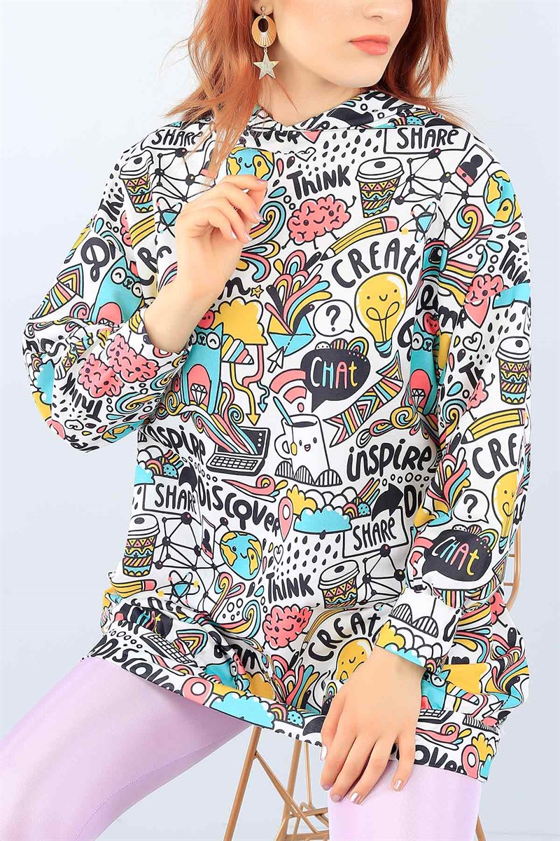 Komple Baskılı Kapüşonlu Tunik 38382