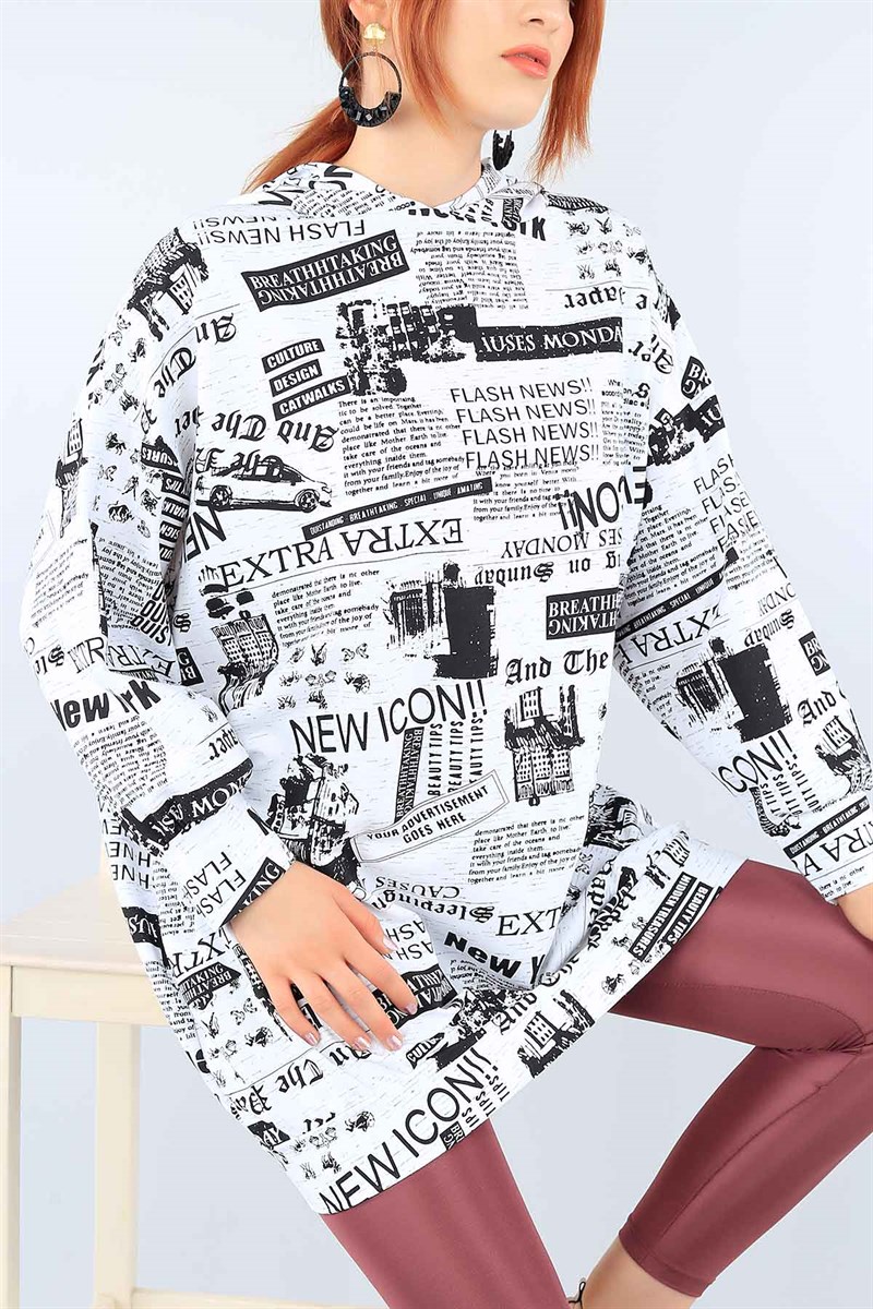 Komple Baskılı Kapüşonlu Tunik 38384