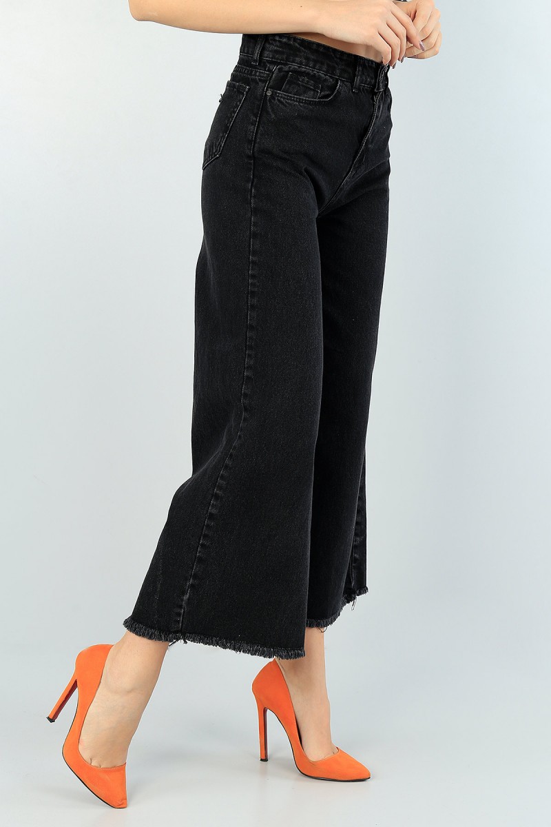 Koyu Füme Bol Paça Bayan Kot Pantolon 61290