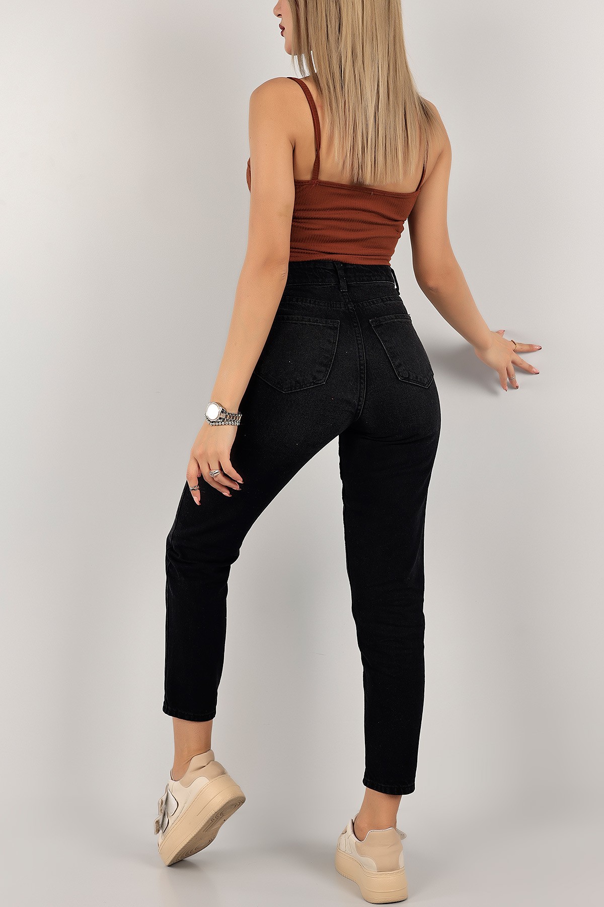 Koyu Füme Lazerli Mom Kot Pantolon 143451