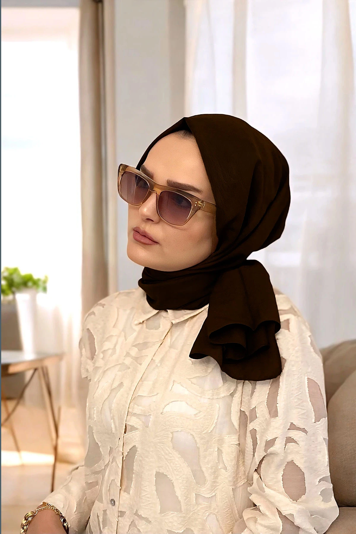 Koyu Kahve 180x70 Pamuk Kraş Kırışmaz Şal 270779