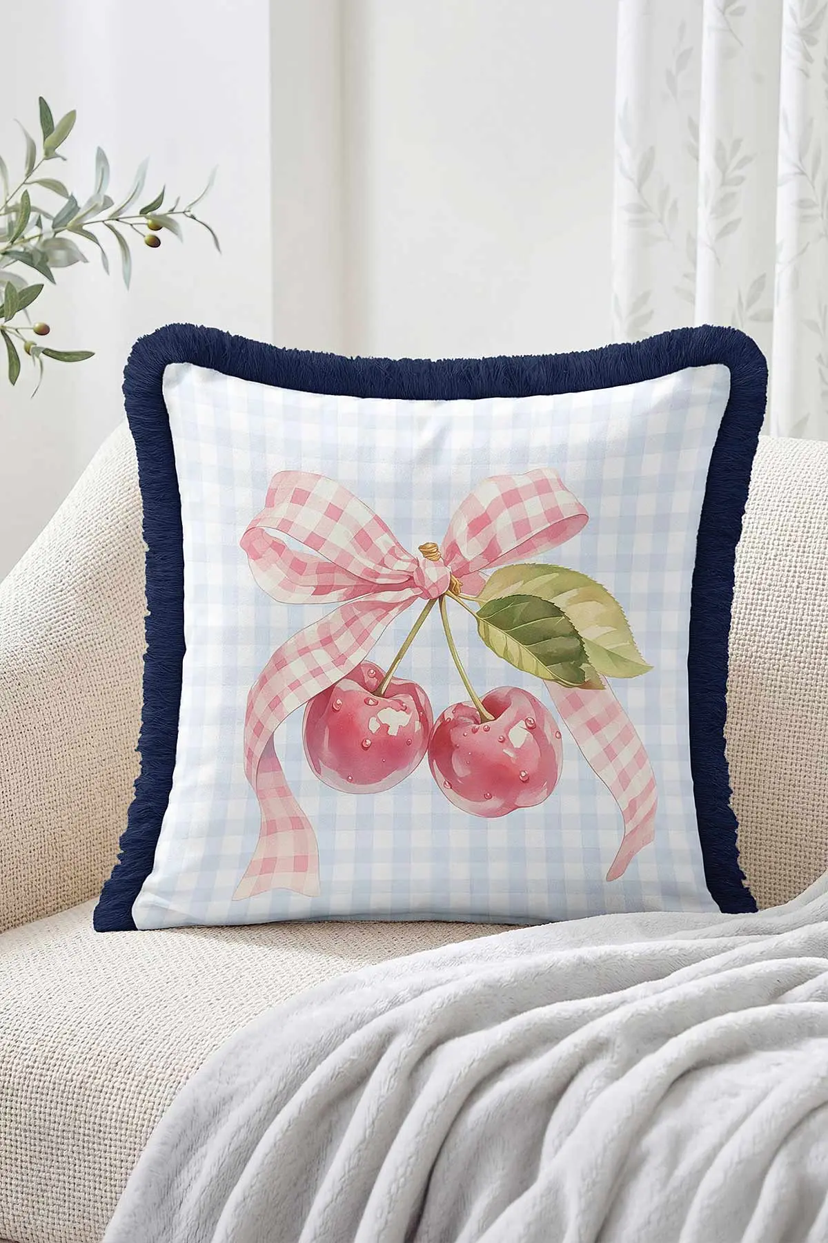 43x43 Cm Dijital Baskılı Fermuarlı Çift Taraflı Saçaklı Kırlent Kılıfı 483434