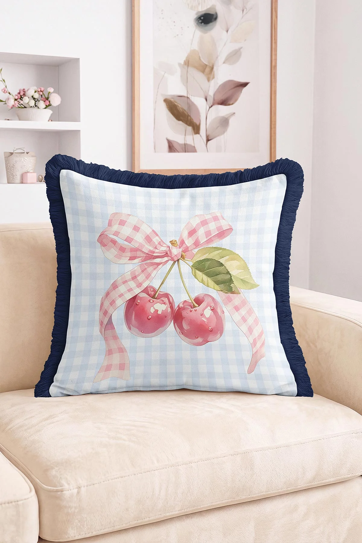 43x43 Cm Dijital Baskılı Fermuarlı Çift Taraflı Saçaklı Kırlent Kılıfı 483434