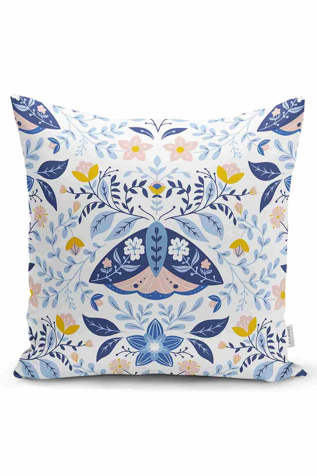Mavi 43x43 Dijital Baskılı Fermuarlı Modern Kırlent Kılıfı 252247