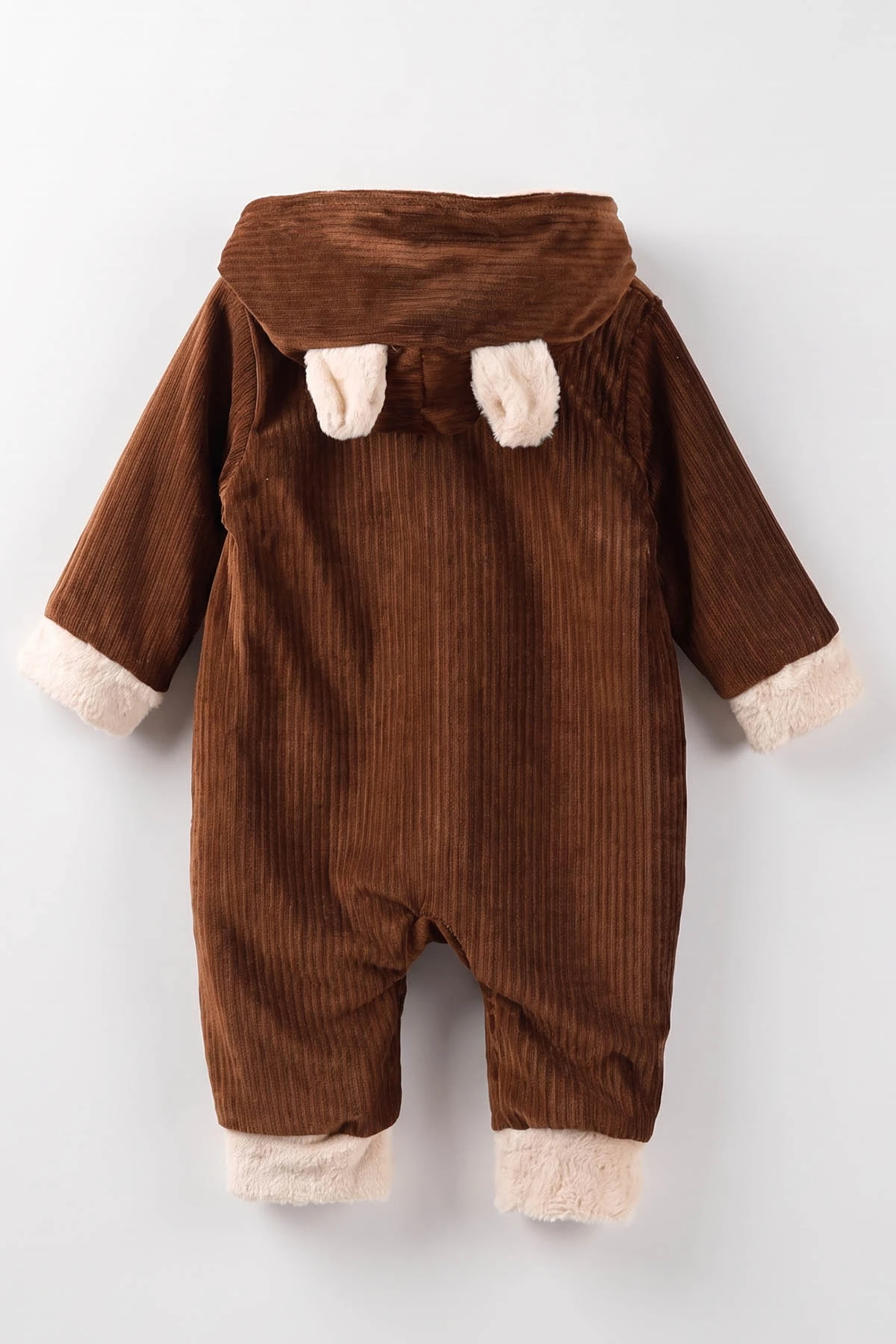 Koyu Kahve (6-24 Ay) Kulak Figürlü İçi Peluş Önden Fermuarlı Bebek Tulum 482053