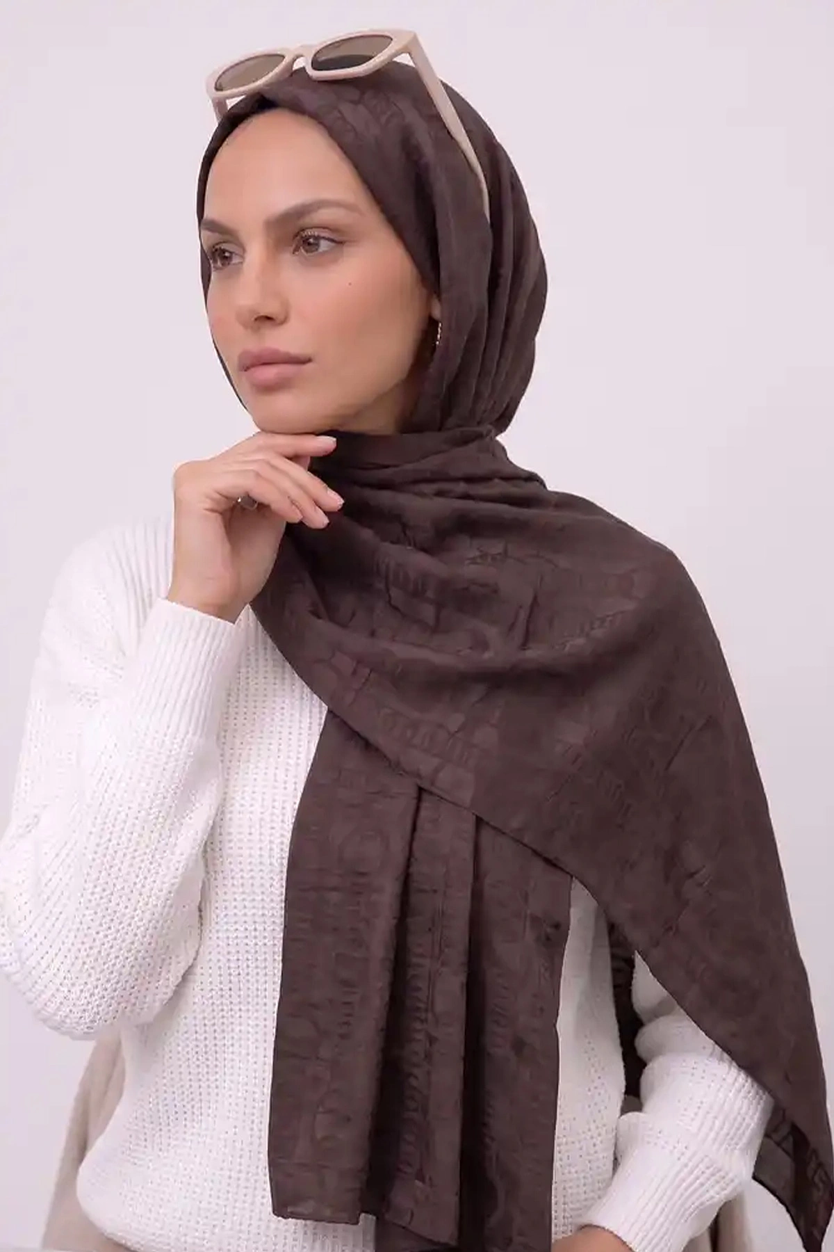 Koyu Kahve 70x180 Cm Infinity Premium Pamuk Jakar Şal 481962