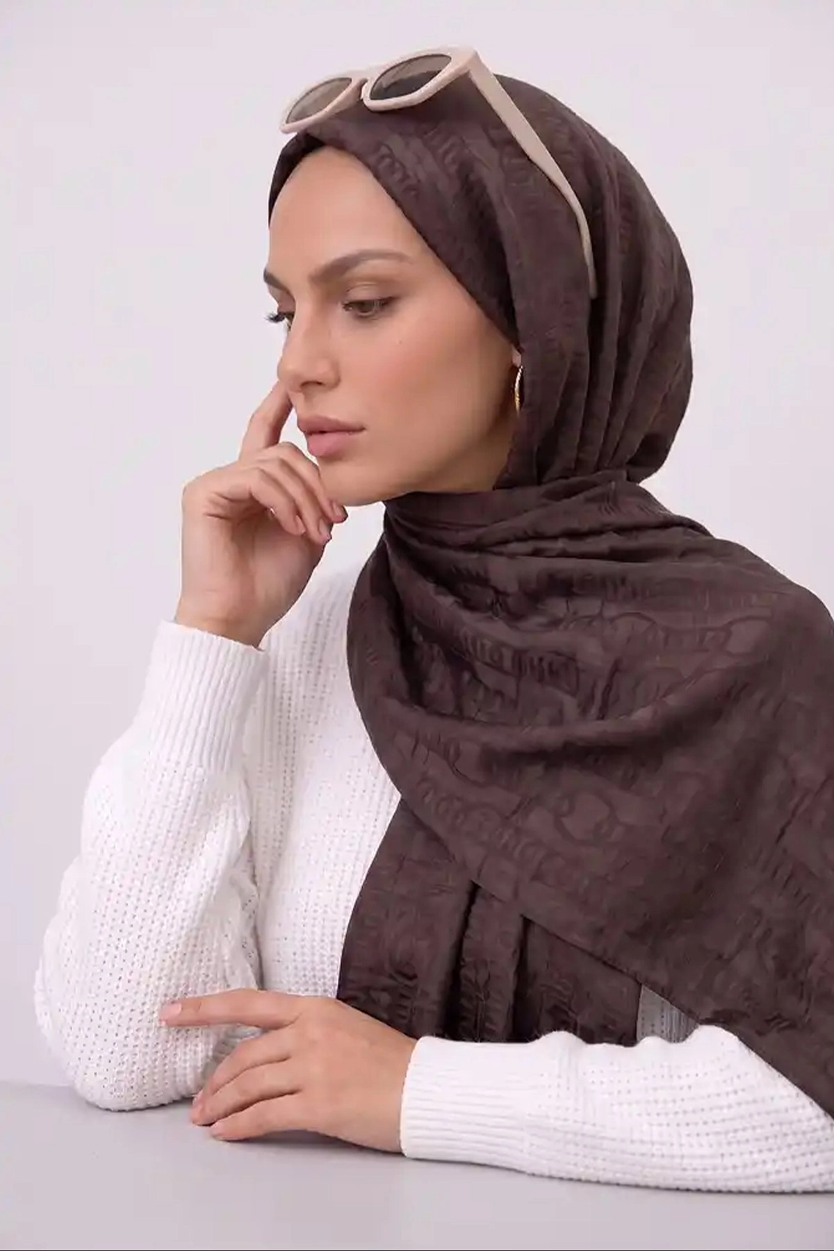 Koyu Kahve 70x180 Cm Infinity Premium Pamuk Jakar Şal 481962