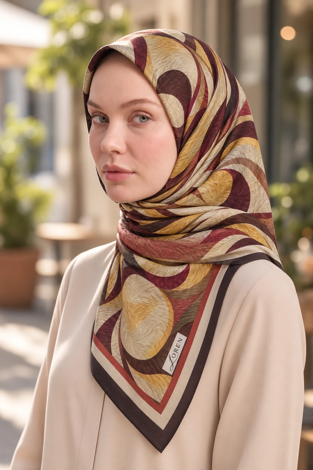 Koyu Kahve 90x90 Cm Dijital Baskılı Armonia Desen Soft Eşarp 498618