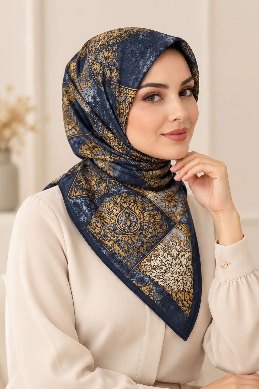 90x90 Cm Dijital Baskılı Mosaic Desen Soft Eşarp 498603
