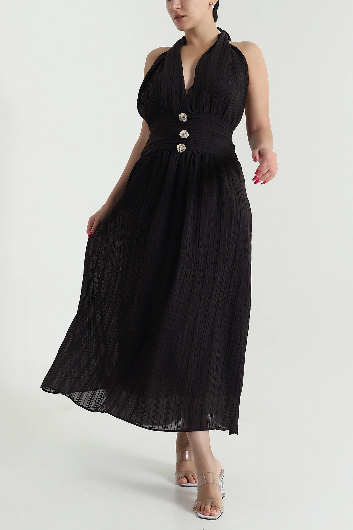 Koyu Kahve Gipeli Tencel Kadın Elbise 478563