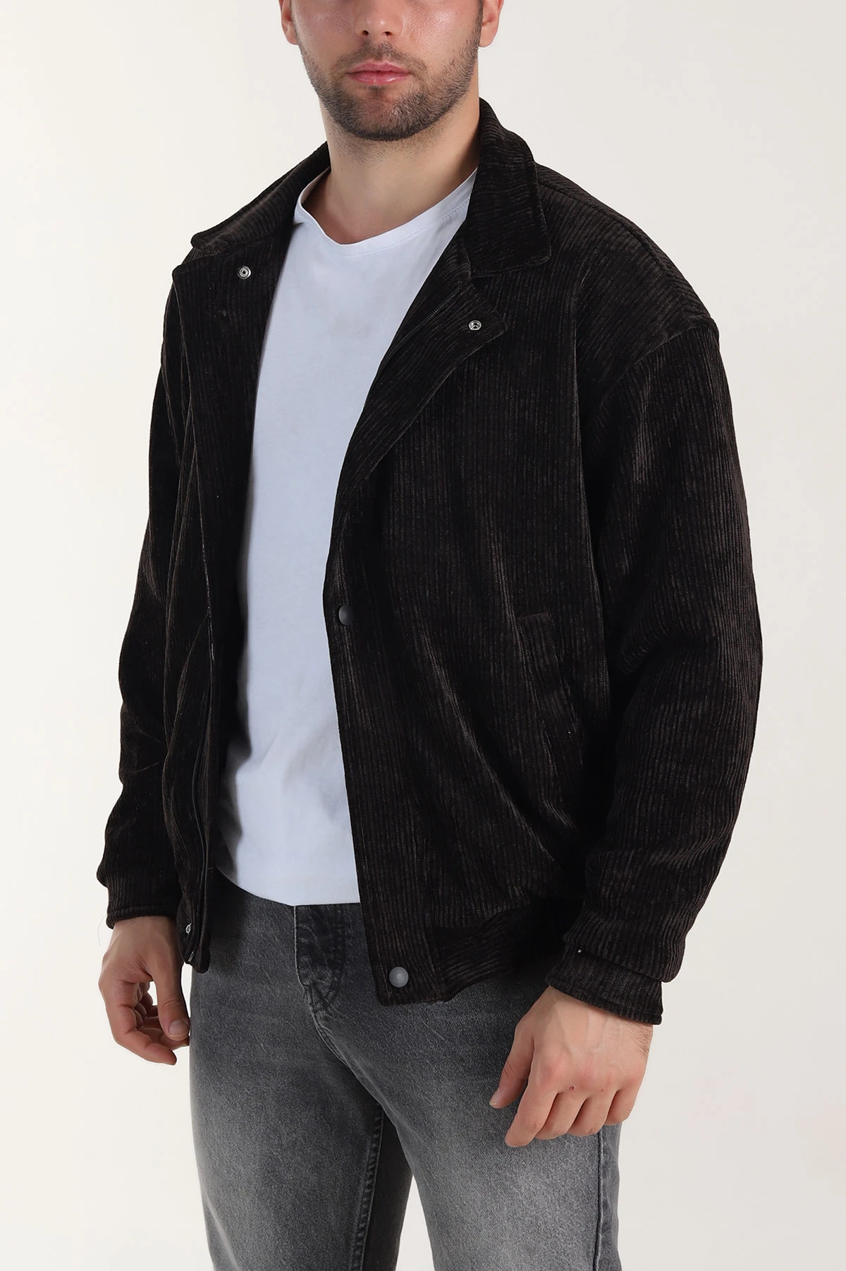 Koyu Kahve Relaxed Fit Fitilli Dokulu İçi Astarlı Erkek Mont 409639