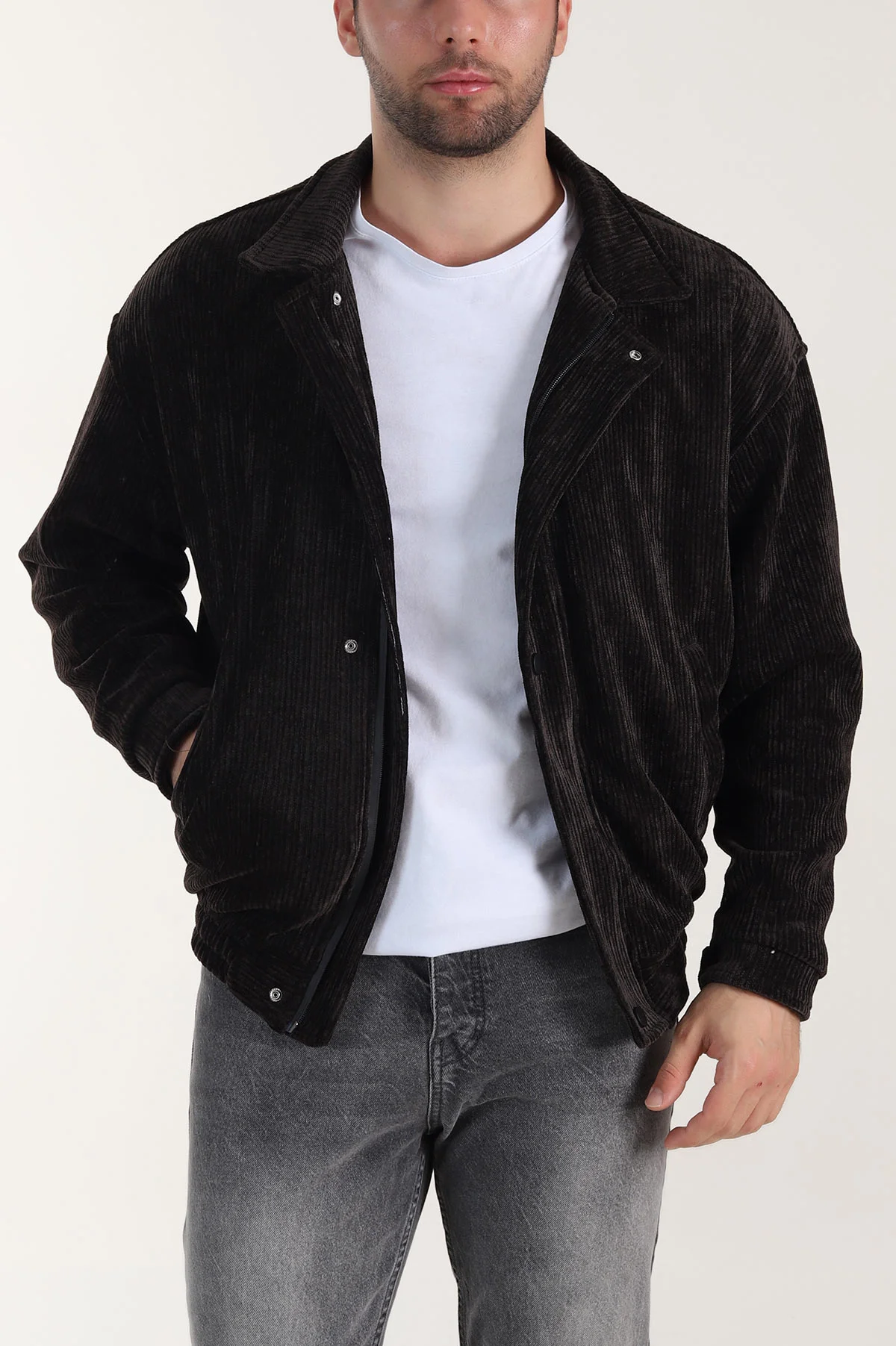 Koyu Kahve Relaxed Fit Fitilli Dokulu İçi Astarlı Erkek Mont 409639