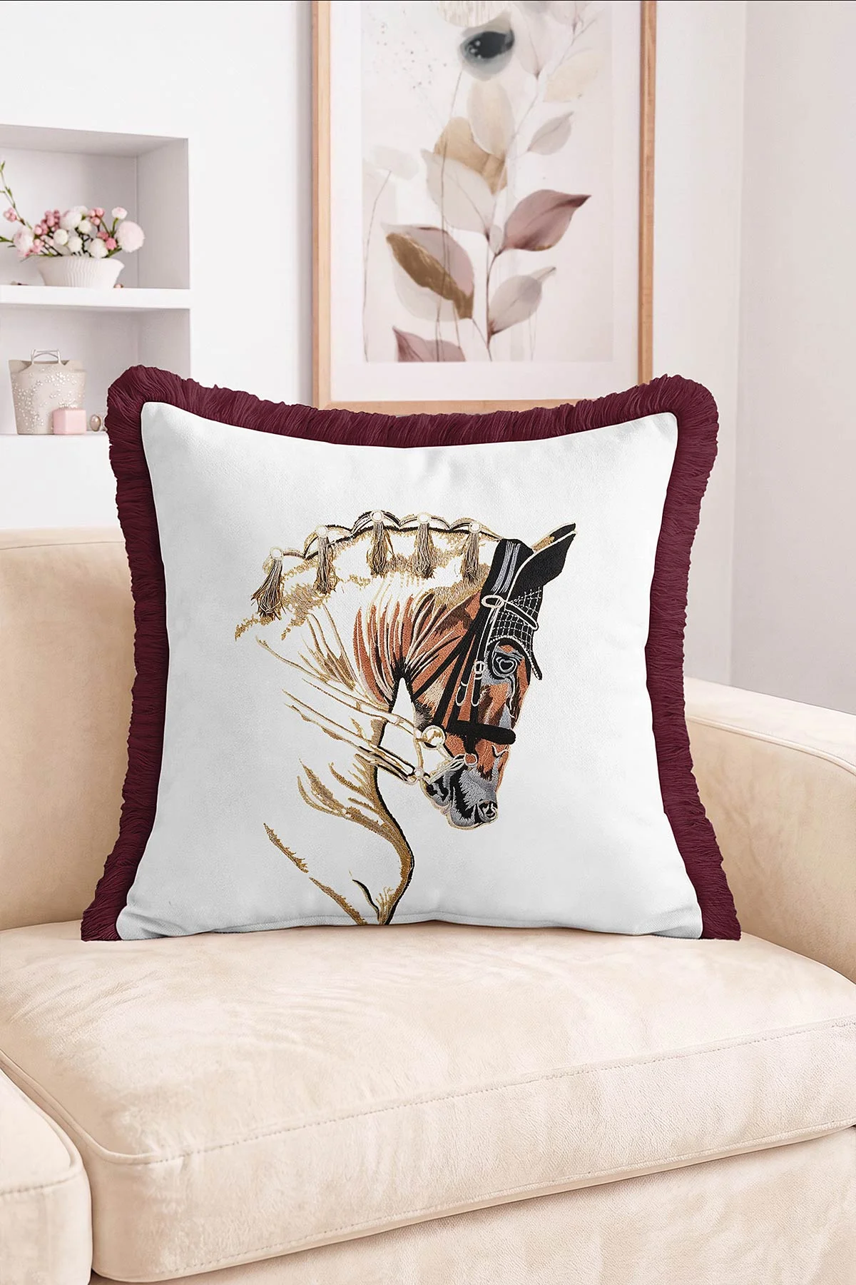 43x43 Cm Dijital Baskılı Fermuarlı Çift Taraflı Saçaklı Kırlent Kılıfı 483405