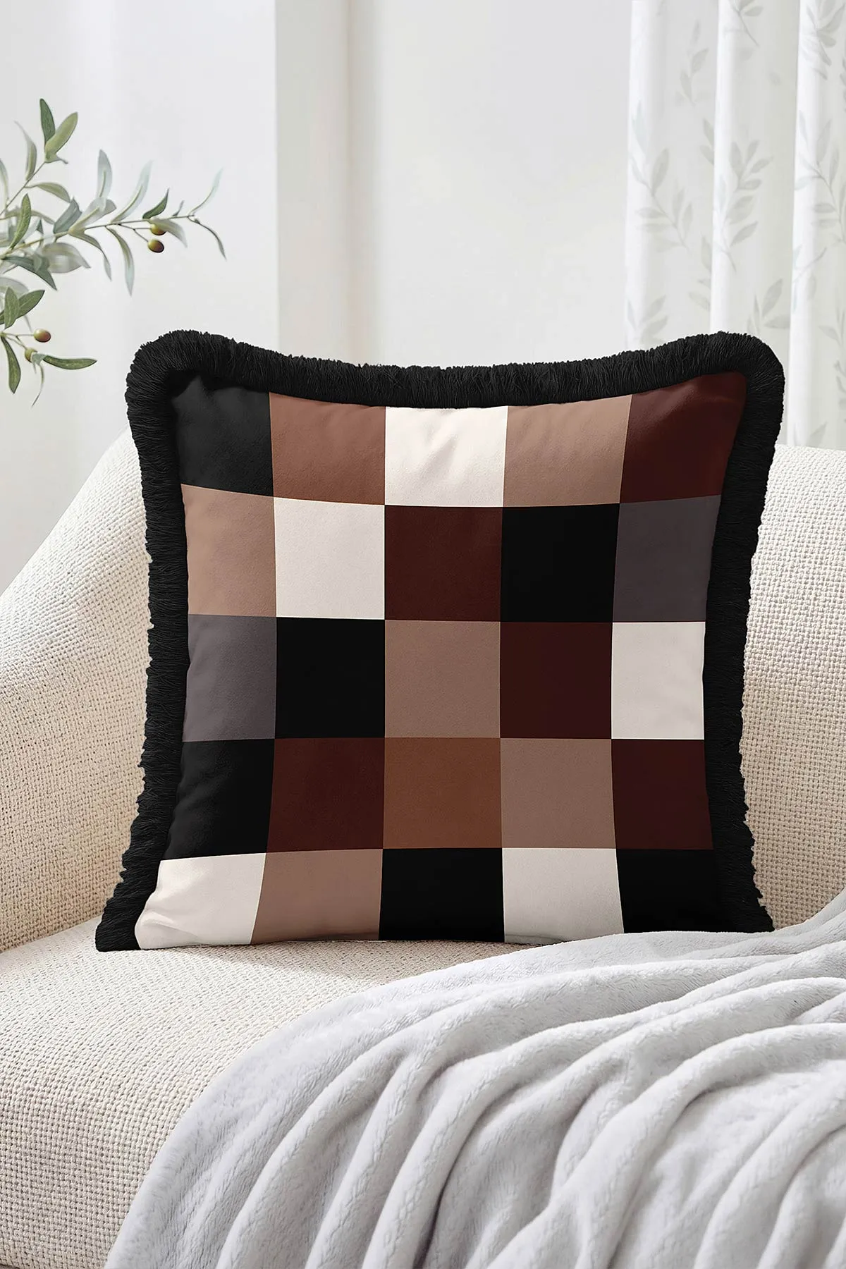 43x43 Cm Dijital Baskılı Fermuarlı Çift Taraflı Saçaklı Kırlent Kılıfı 483426