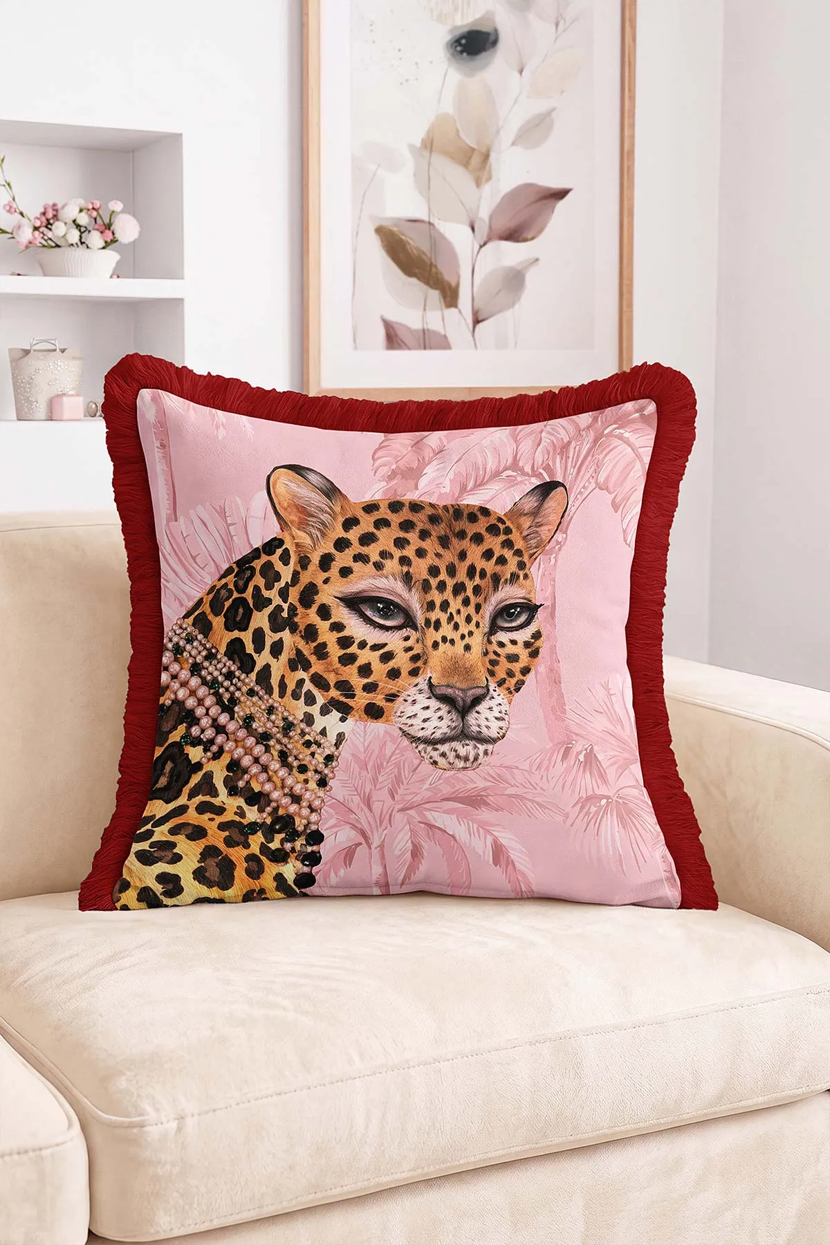 43x43 Cm Dijital Baskılı Fermuarlı Çift Taraflı Saçaklı Kırlent Kılıfı 483447