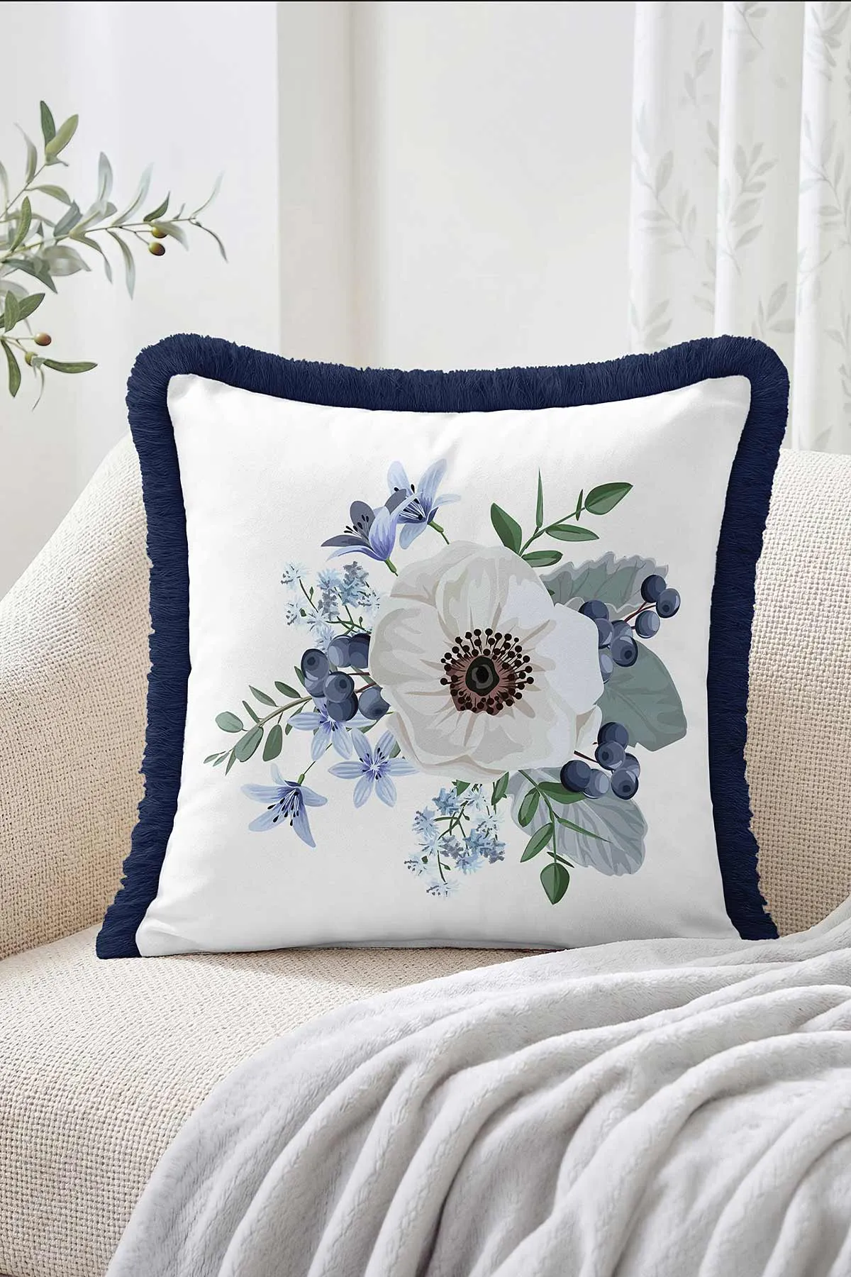 43x43 Cm Dijital Baskılı Fermuarlı Çift Taraflı Saçaklı Kırlent Kılıfı 483468