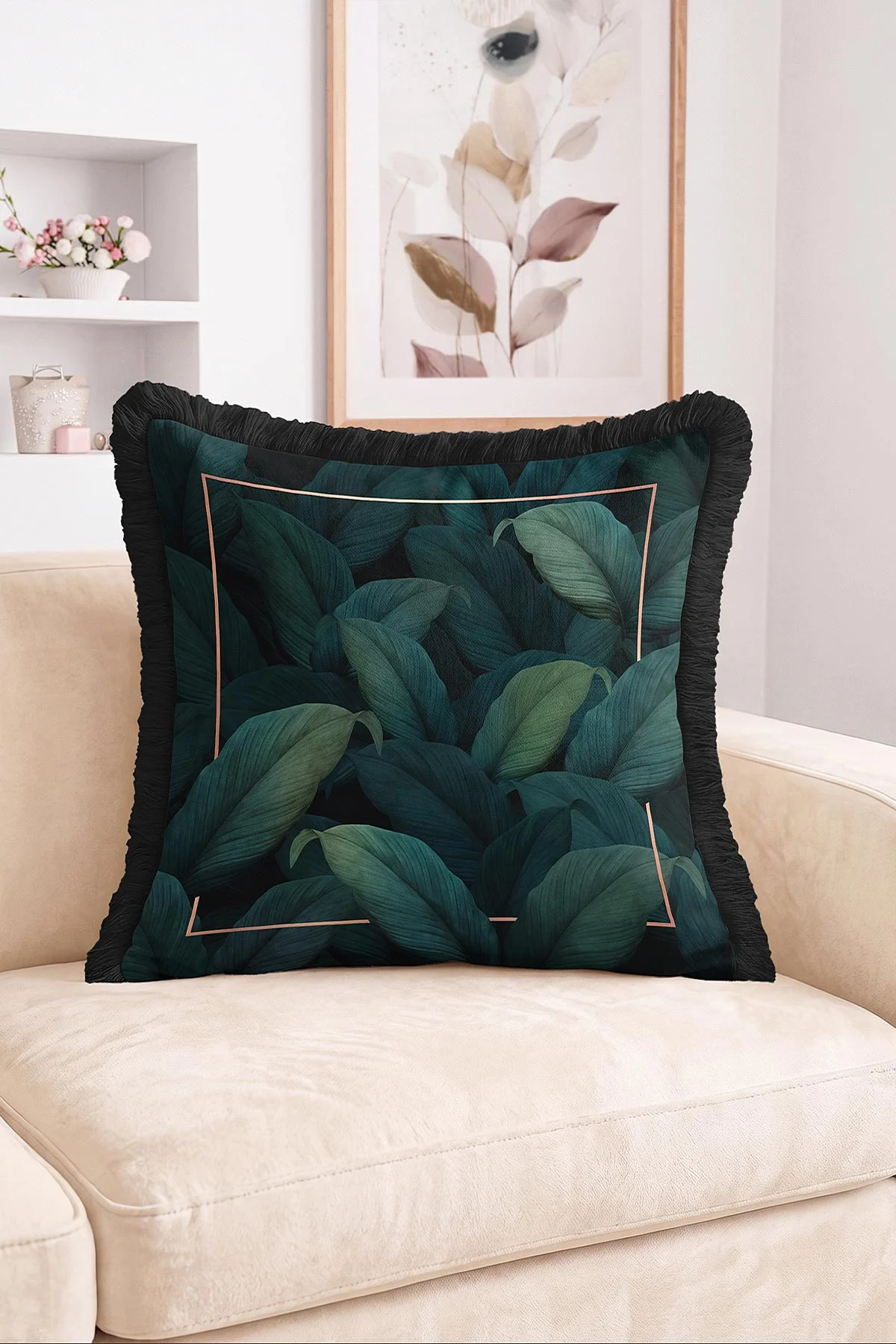 Koyu Kestane 43x43 Cm Dijital Baskılı Fermuarlı Çift Taraflı Saçaklı Kırlent Kılıfı 483477
