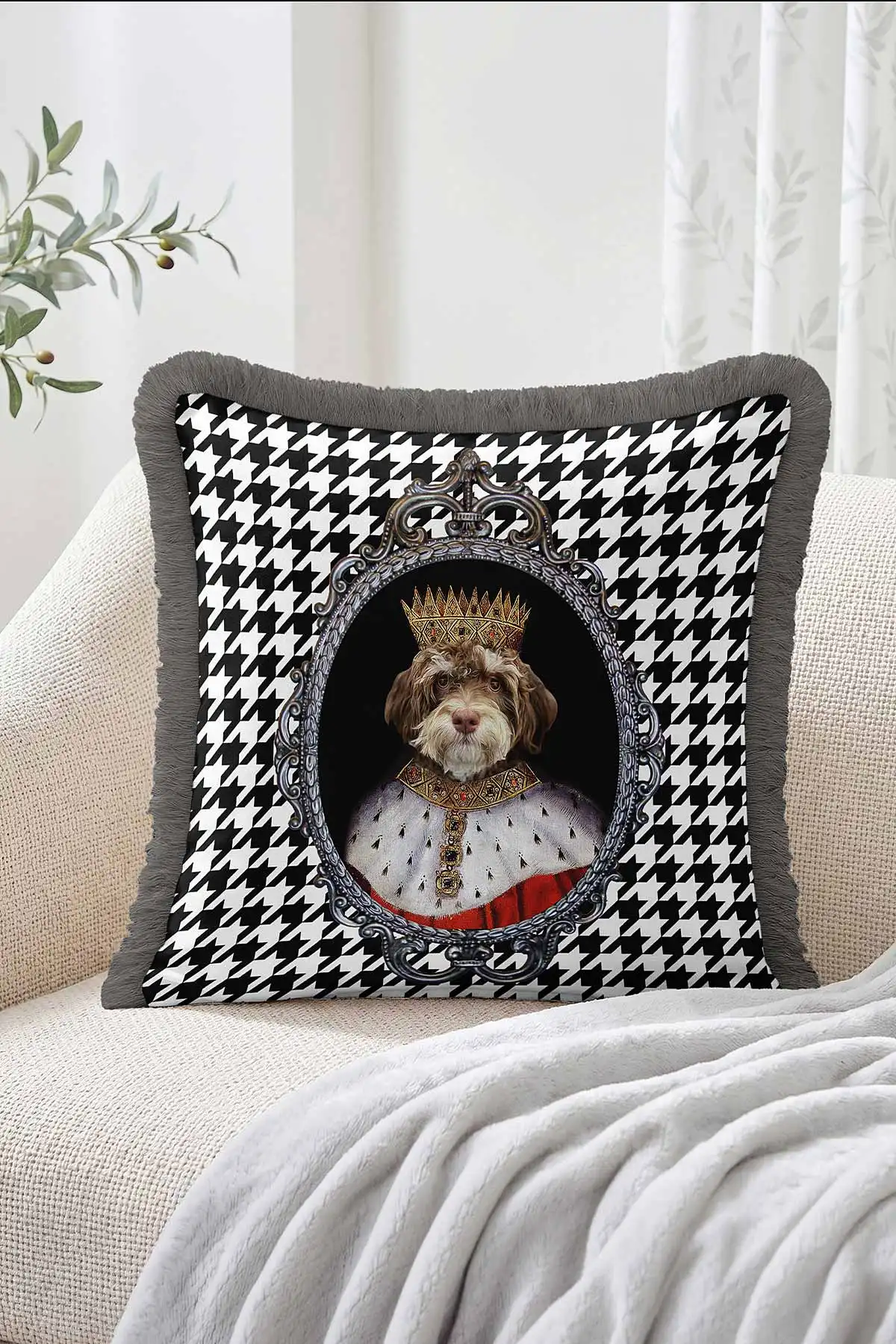 43x43 Cm Dijital Baskılı Fermuarlı Çift Taraflı Saçaklı Kırlent Kılıfı 483415