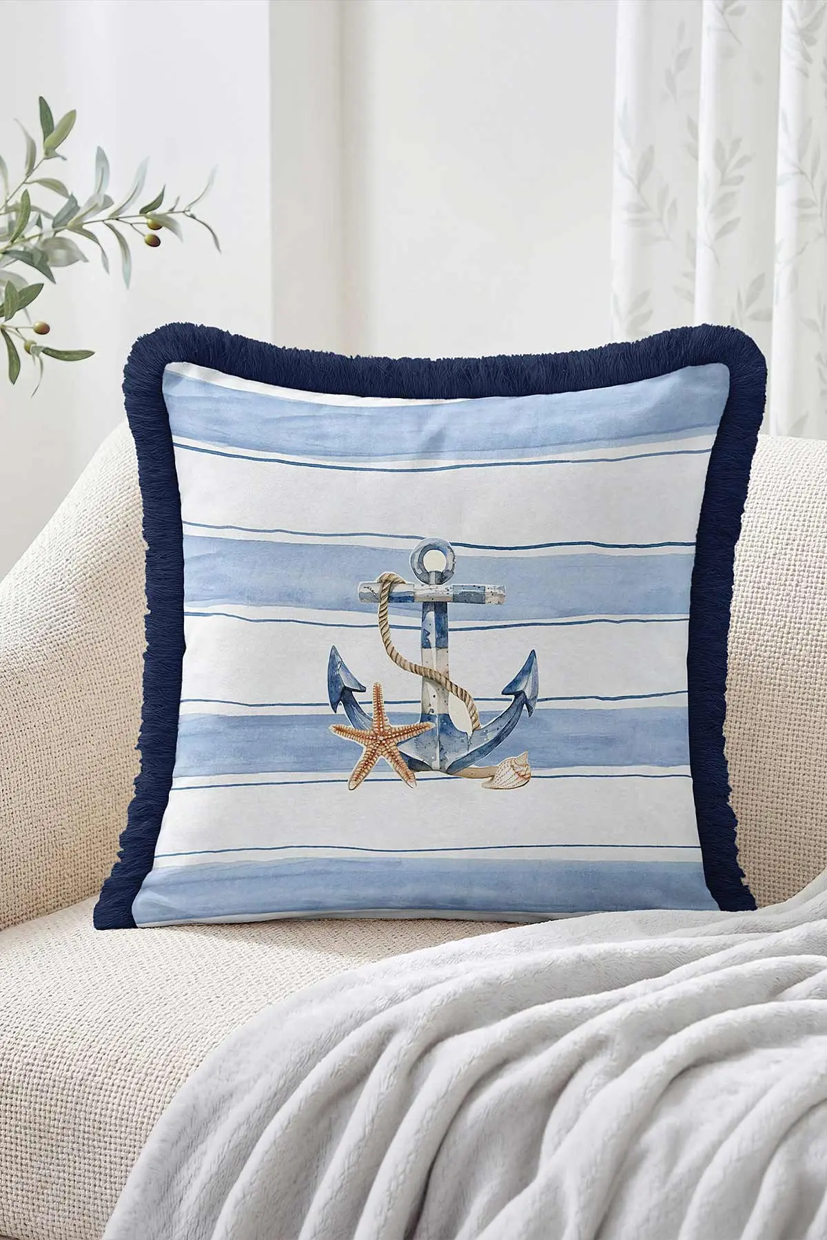 43x43 Cm Dijital Baskılı Fermuarlı Çift Taraflı Saçaklı Kırlent Kılıfı 483436