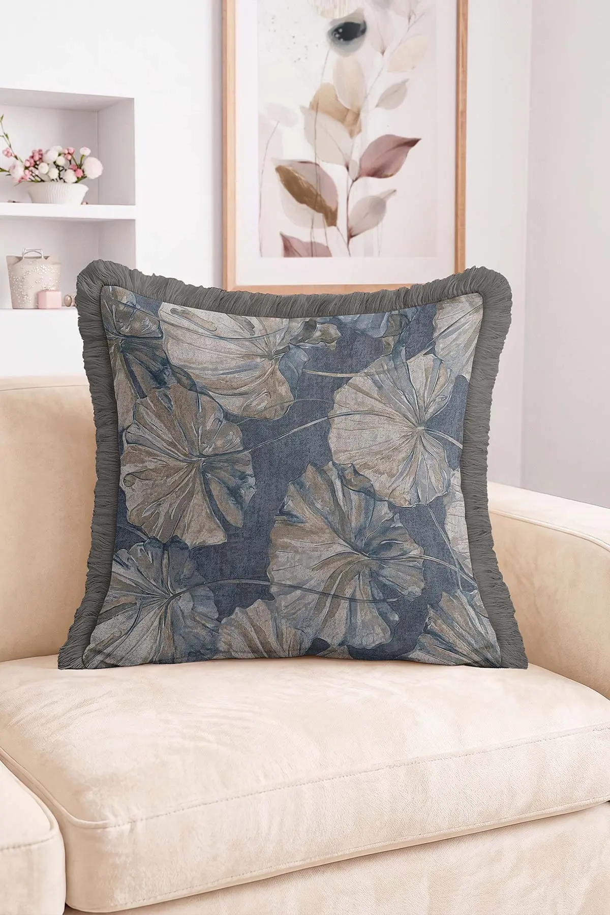 43x43 Cm Dijital Baskılı Fermuarlı Çift Taraflı Saçaklı Kırlent Kılıfı 483478