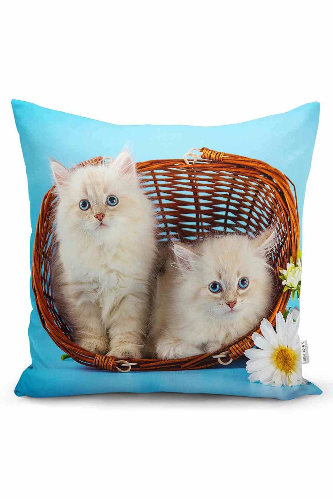 Mavi 43x43 Dijital Baskılı Fermuarlı Modern Kırlent Kılıfı 252219