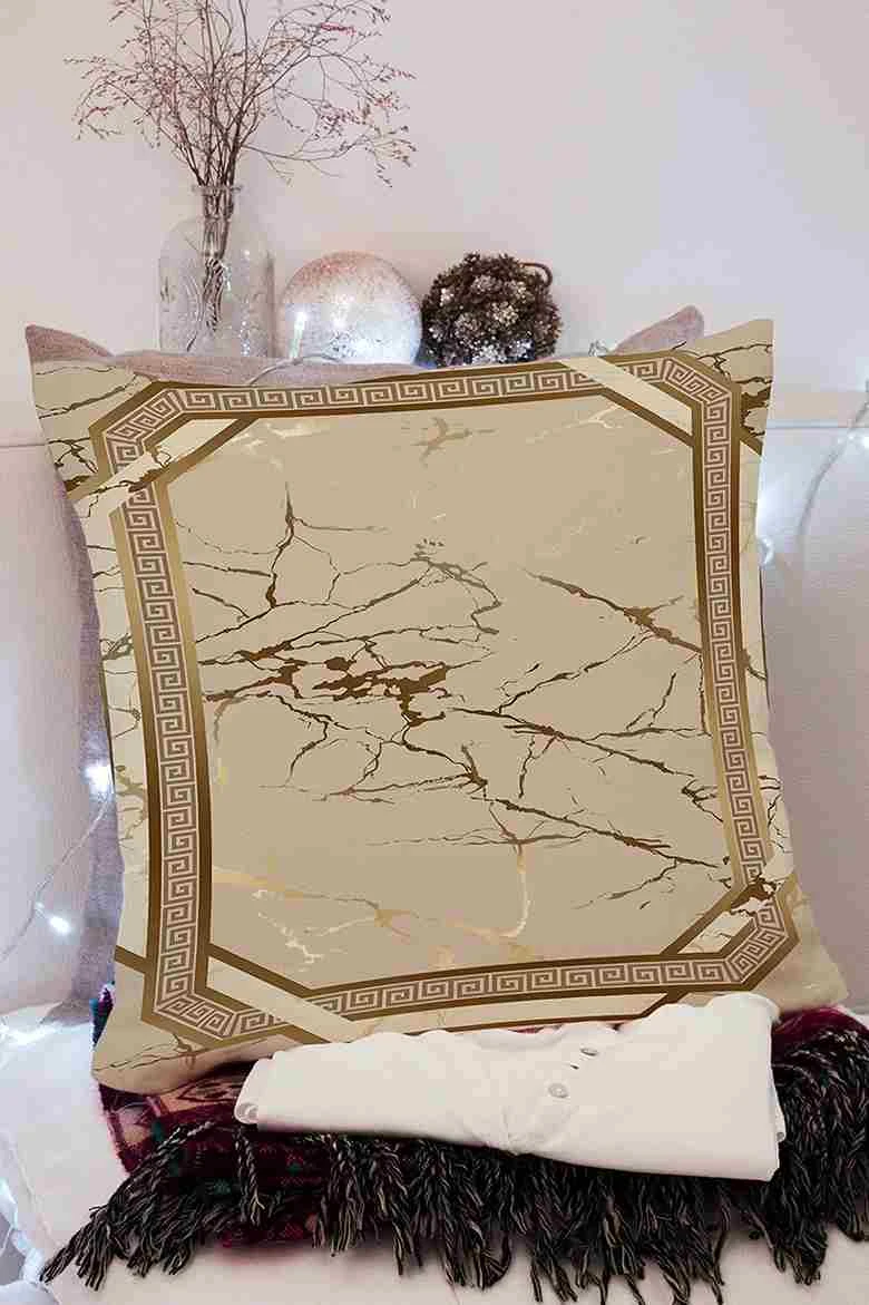 Bej 43x43 Dijital Baskılı Fermuarlı Modern Kırlent Kılıfı 252249