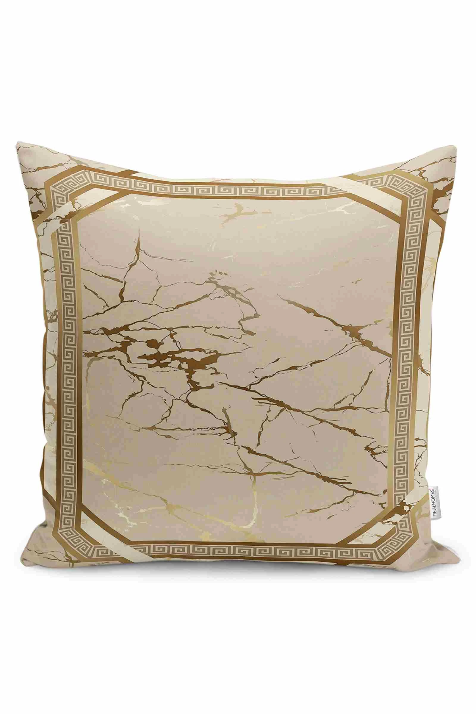 Bej 43x43 Dijital Baskılı Fermuarlı Modern Kırlent Kılıfı 252249