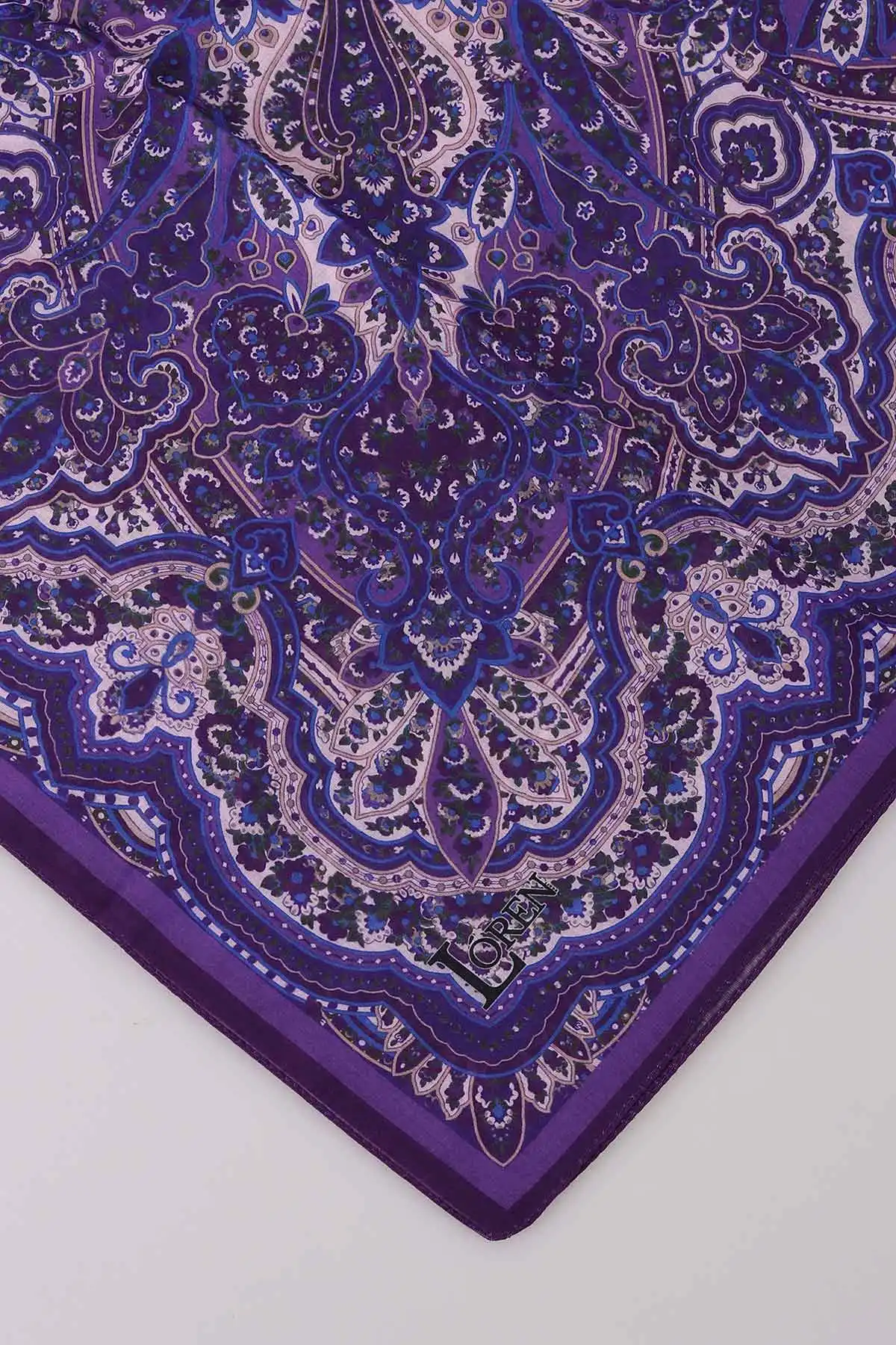 Koyu Mor 90x90 Cm Dijital Baskı Etnik Desenli Pamuk Eşarp 367880