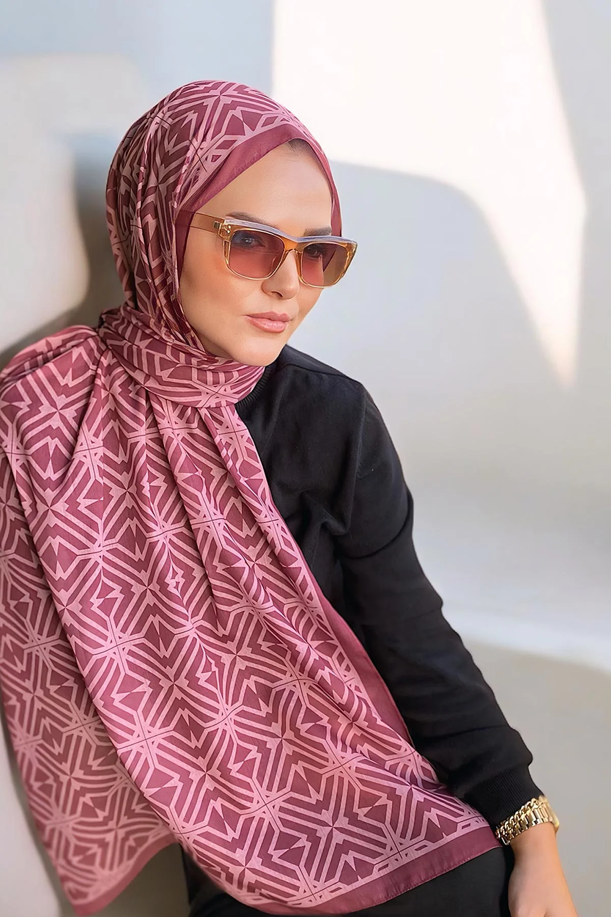 Koyu Pembe 180X70 cm Dijital Baskı Baryy Desenli Pamuk Şal 331648