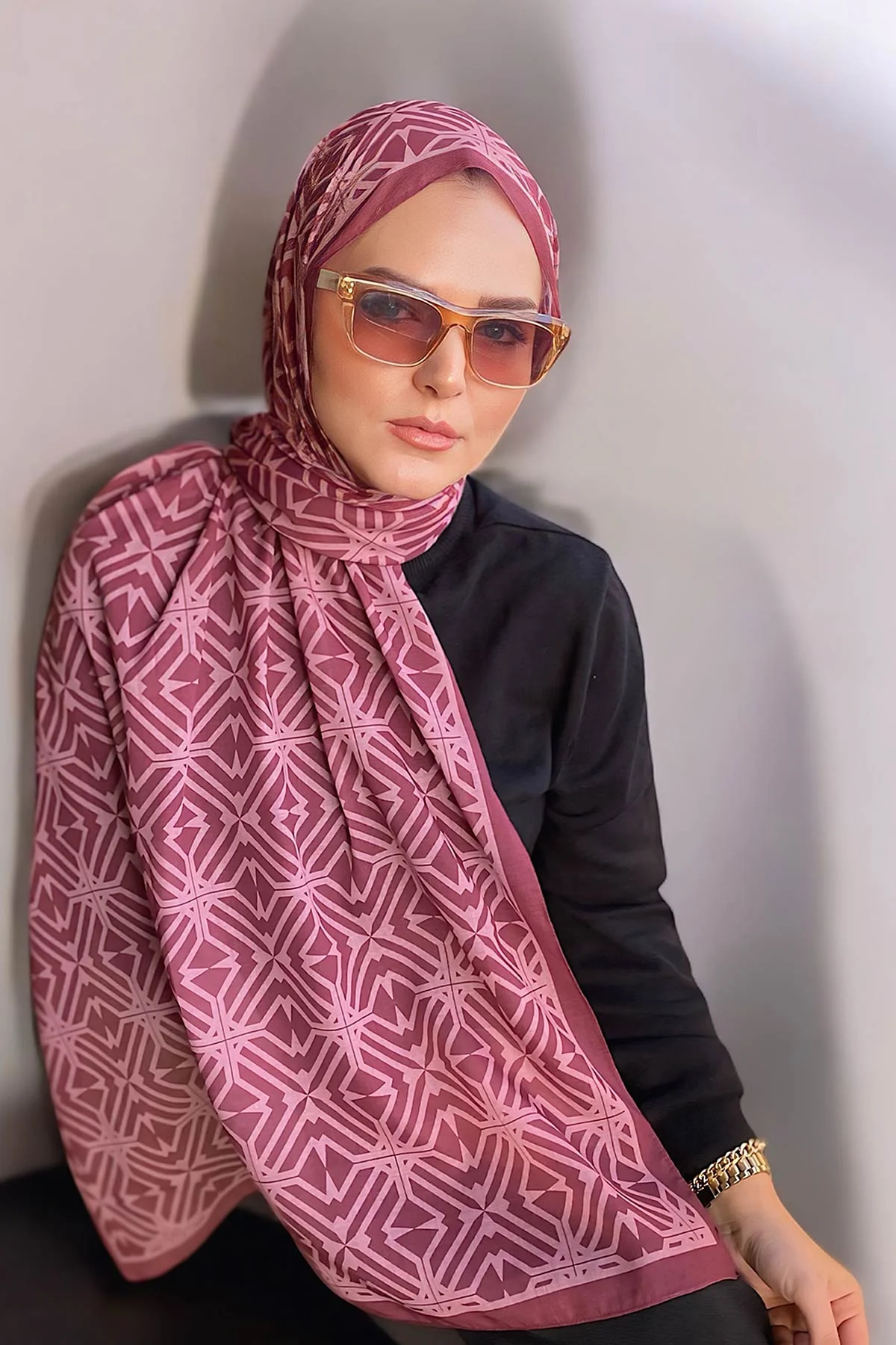 Koyu Pembe 180X70 cm Dijital Baskı Baryy Desenli Pamuk Şal 331648