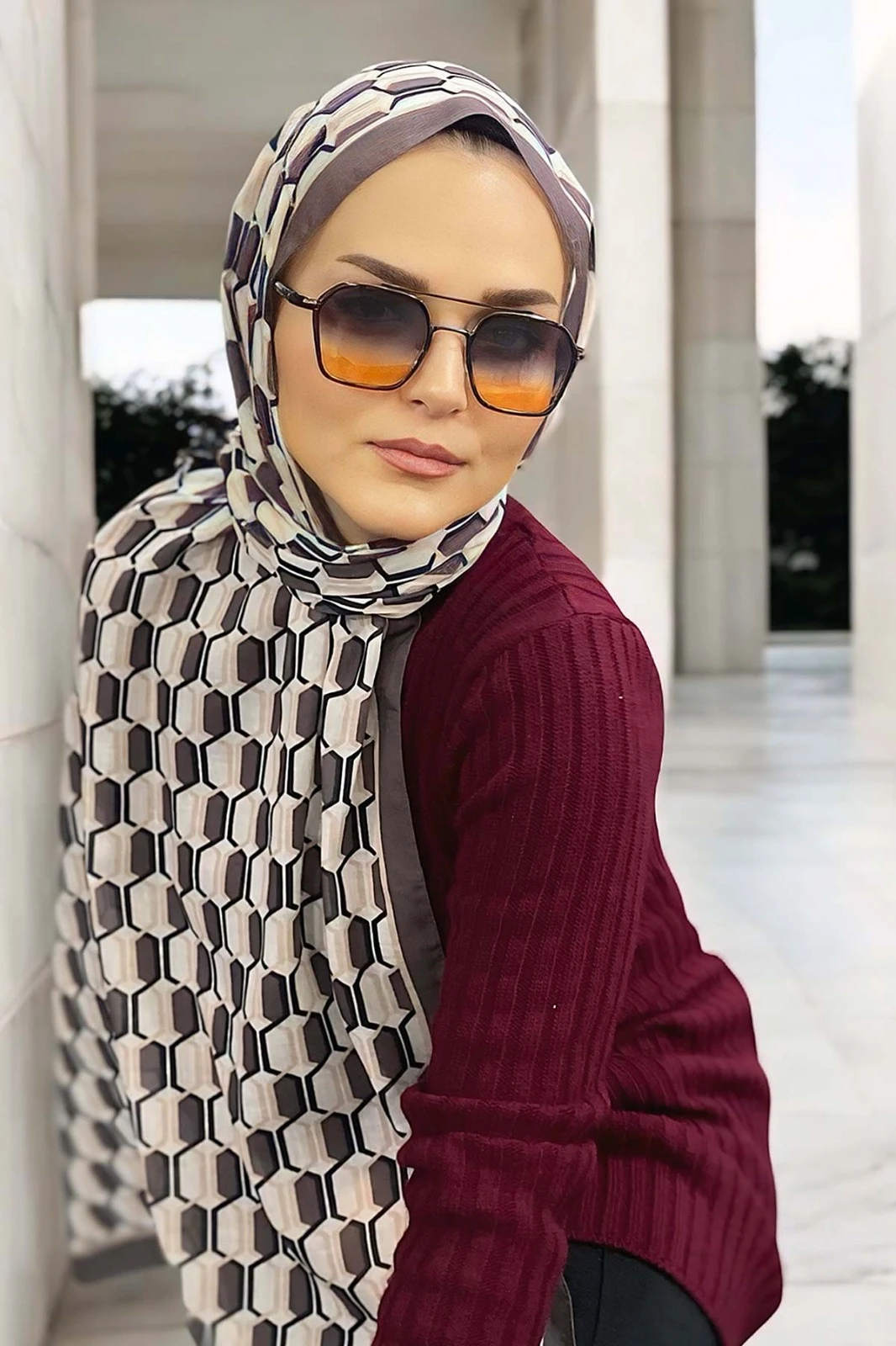 Koyu Vizon 180X70 cm Dijital Baskı Chaıne Desenli Pamuk Şal 333219