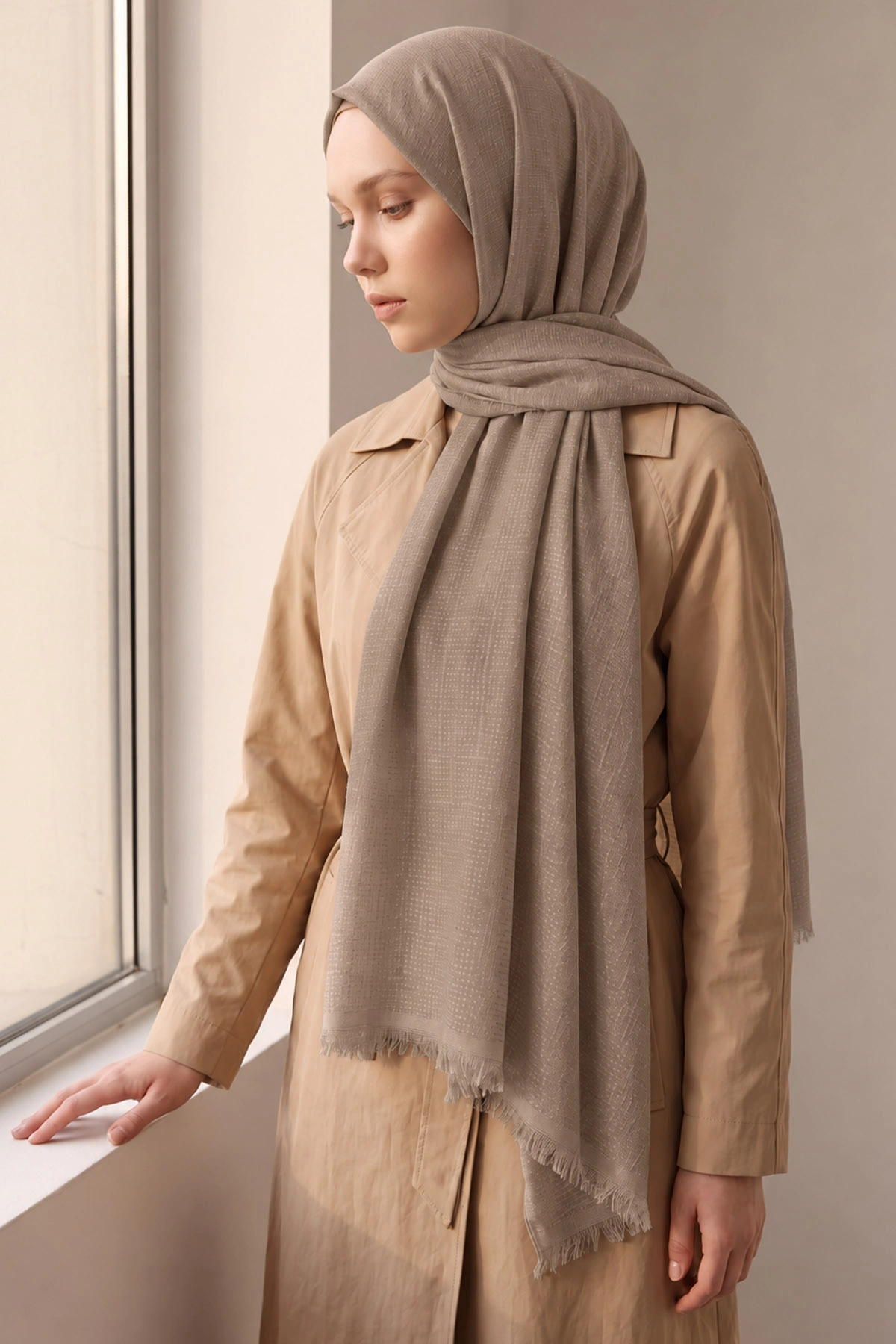 Koyu Vizon 70x180 Cm Mimoza Premium Jakarlı Pamuk Şal 494021