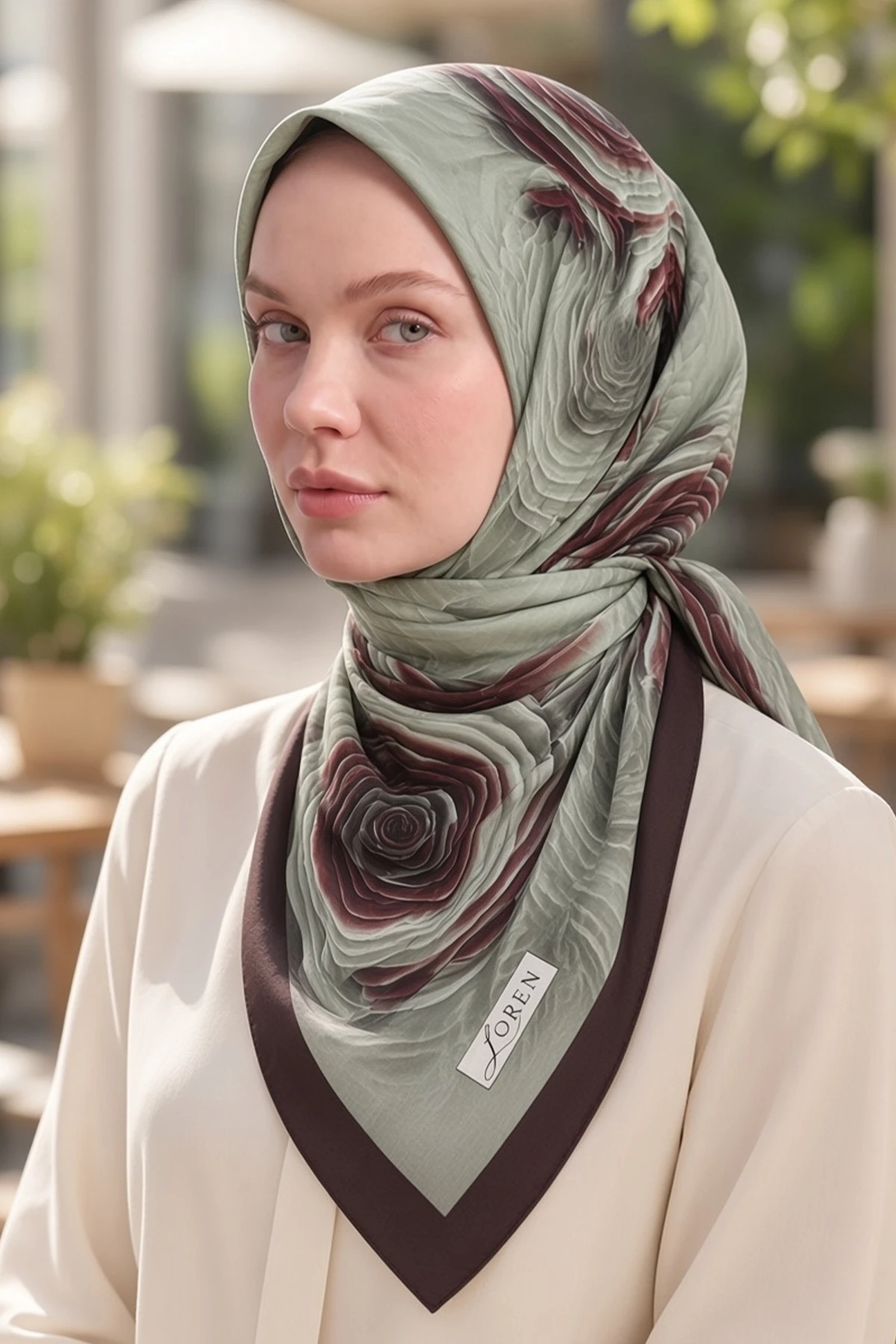 Koyu Vizon - Yeşil 90x90 Cm Dijital Baskılı Rosetta Desen Soft Eşarp 498599