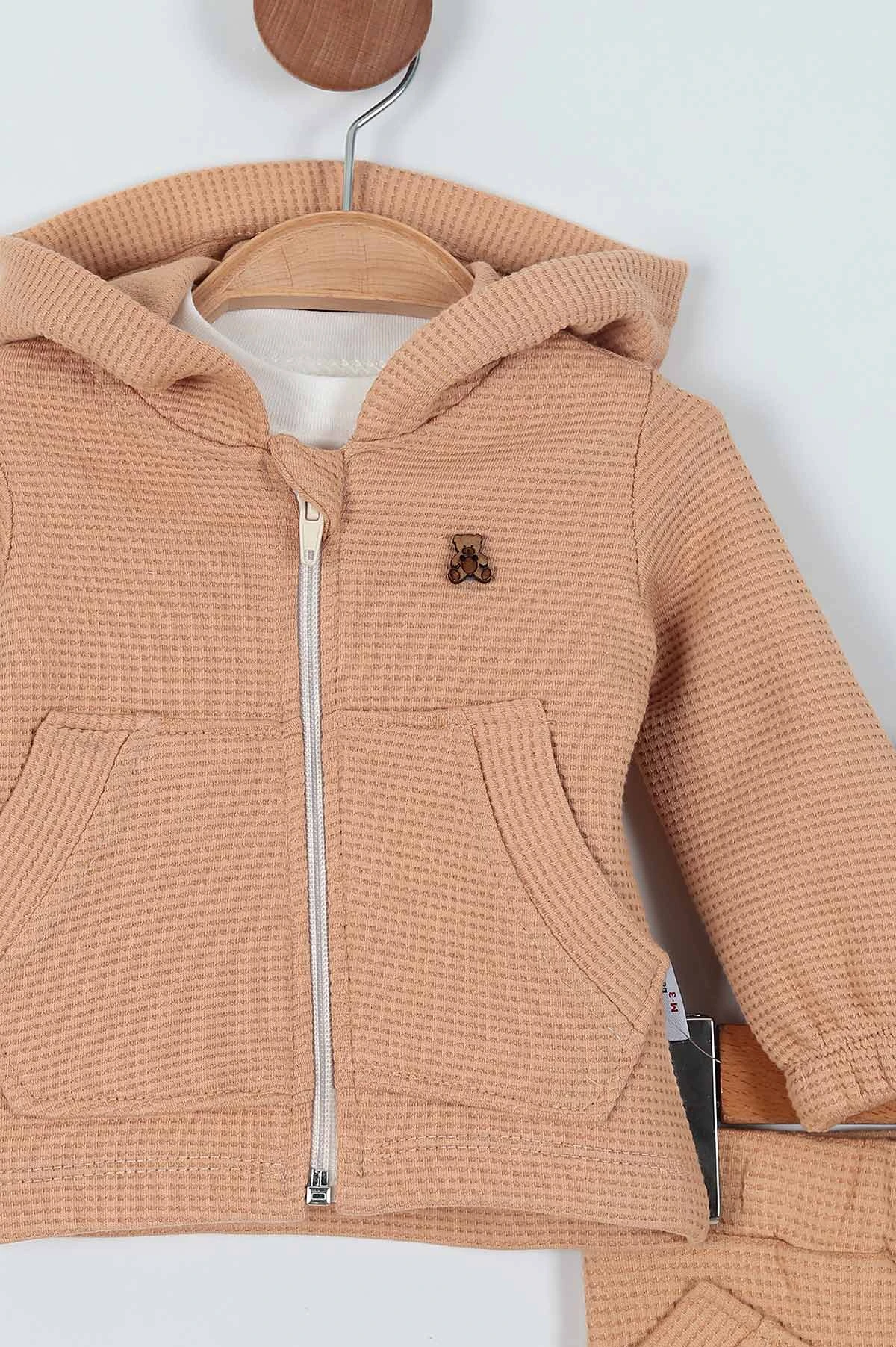 Krem (0-15 Ay) Baskılı Waffle Kumaş İki İp Erkek Bebe Takım 229146