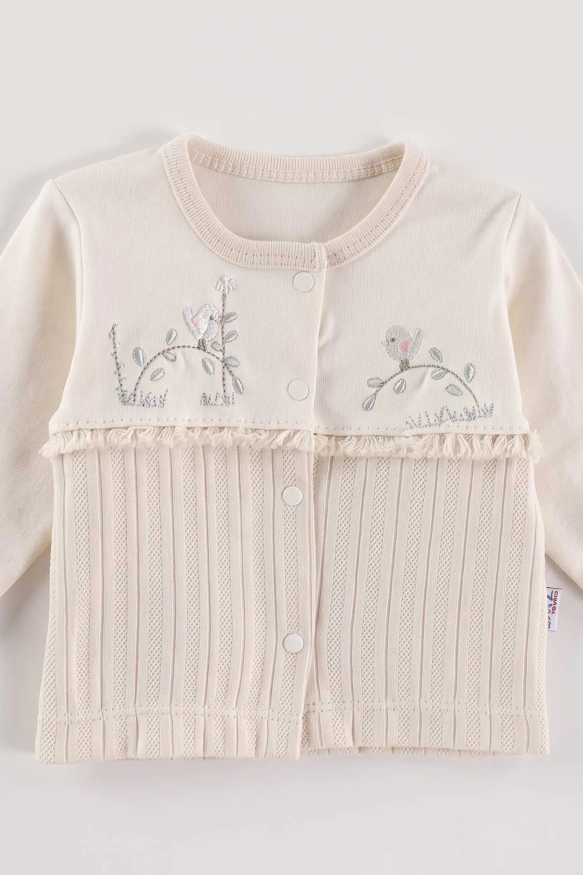 Krem (0-3 Ay)  Kuş Nakışlı 10'lu  Kız Bebek Zıbın Seti 475466
