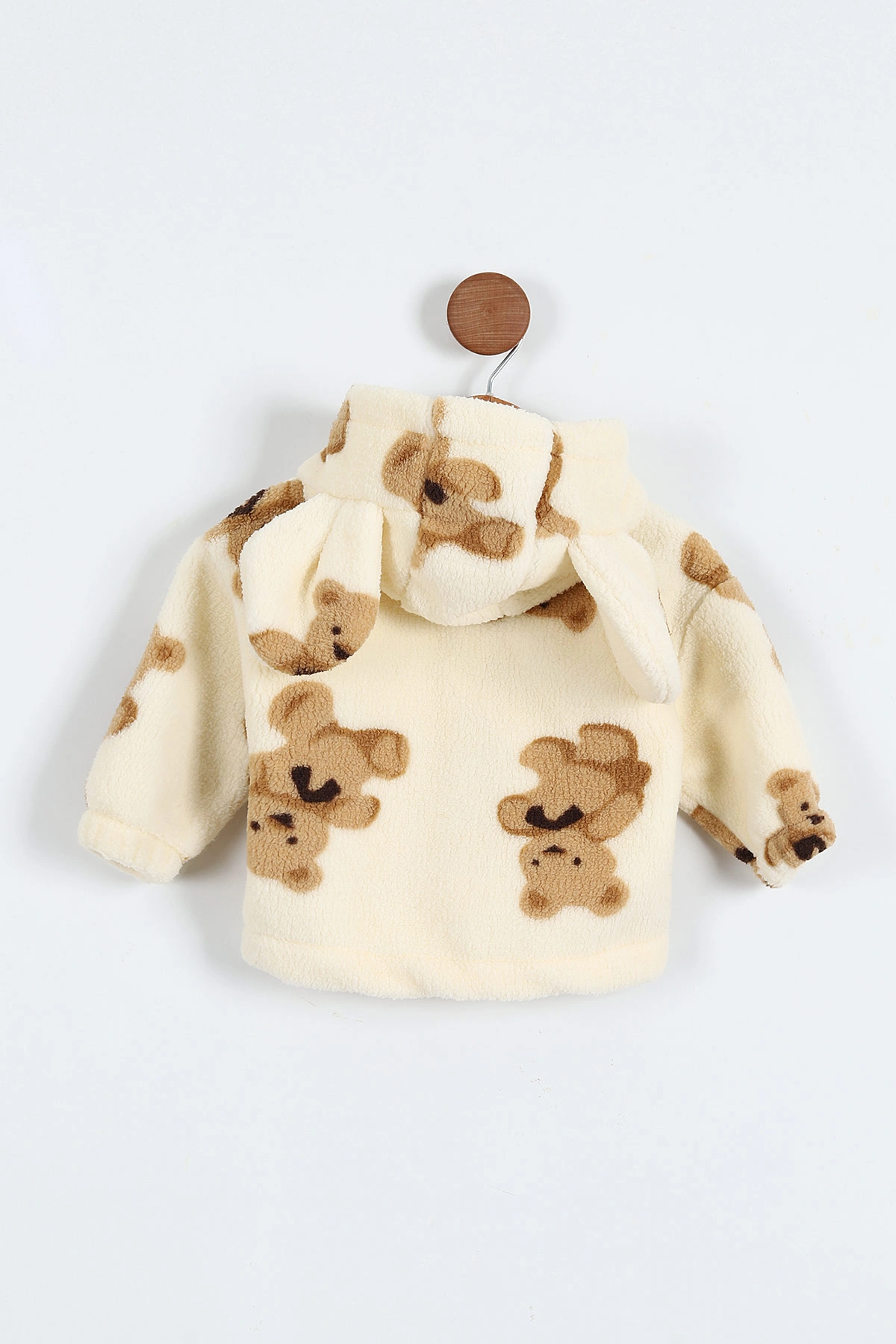 Krem (0-3 Yaş) Ayıcık Baskılı Kapüşonlu Welsoft Polar Bebek-Çocuk Mont 389410